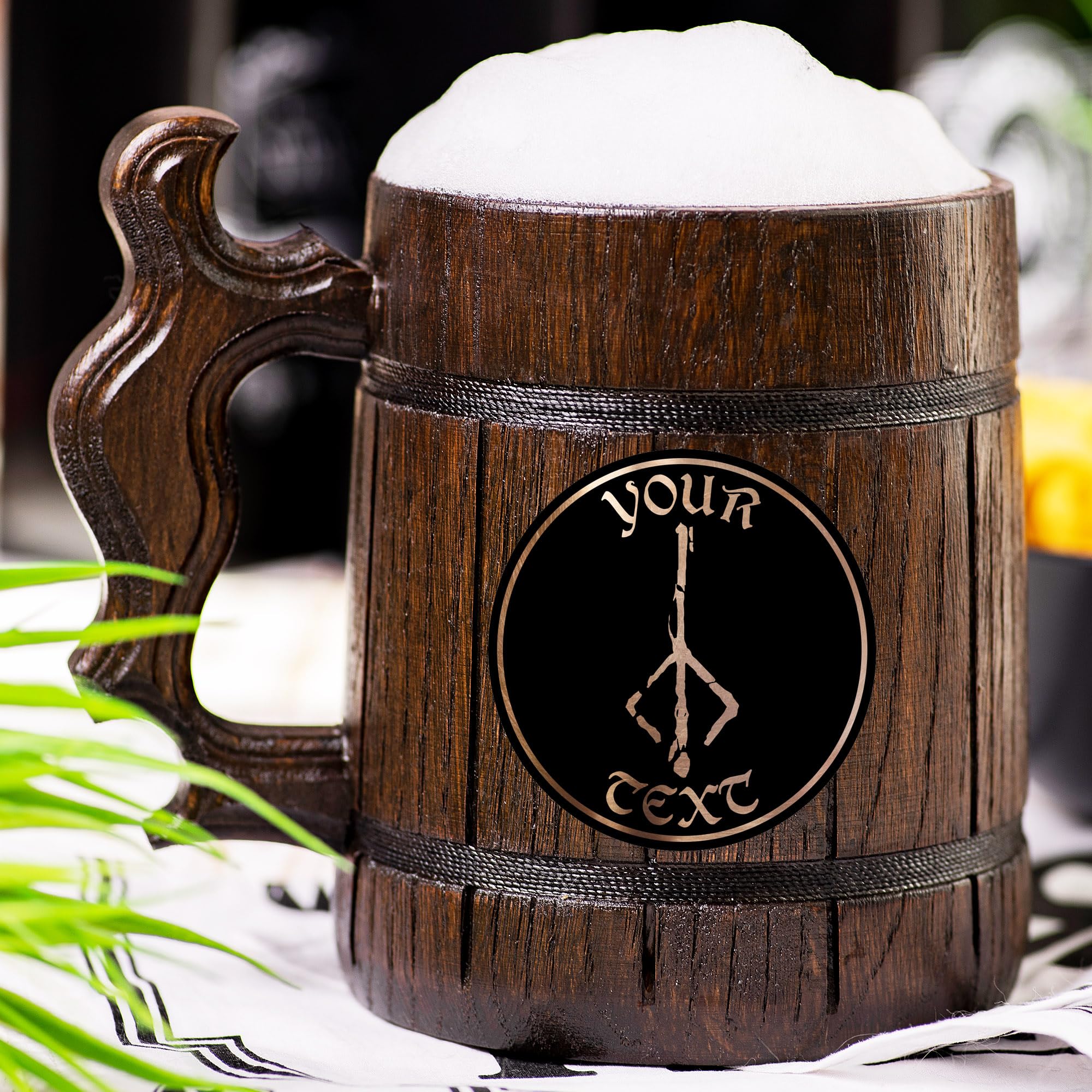 Bloodborne Hunter's Mark Custom Beer Stein - Personalized Wooden Tankard Mug for Gamers - Unique Gifts for Men, Dad, Father's Day, Anniversary & Wedding - Perfect for Gaming Parties, Man Cave Decor & Collectors