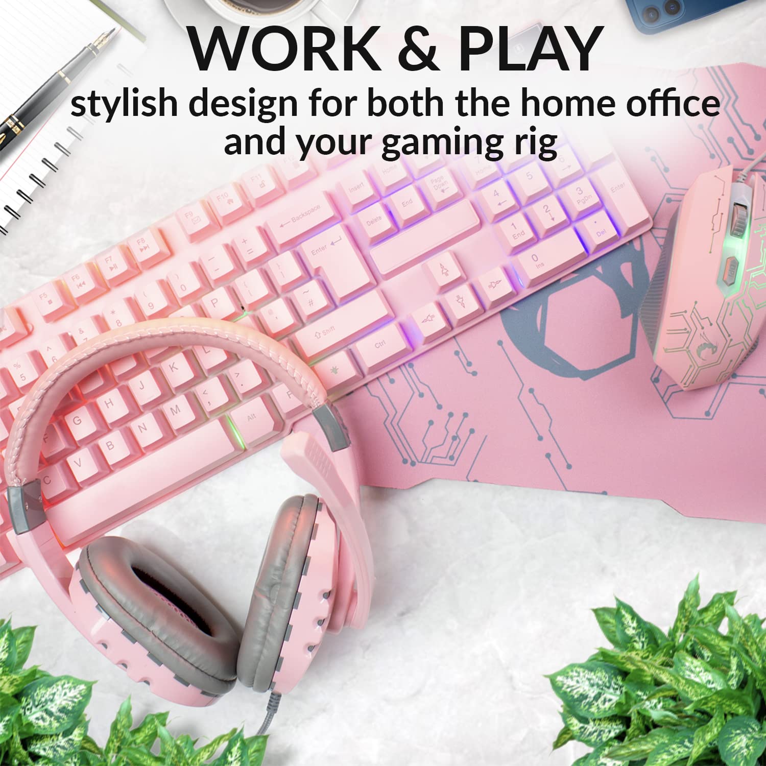Orzly RX-250 Hornet Edition - RGB Backlit Wired Gaming Keyboard for PC, PS4, PS5, Xbox & Nintendo Switch | Mechanical Feel | Pink Rainbow Design | Perfect for Esports, Streaming & Night Gaming