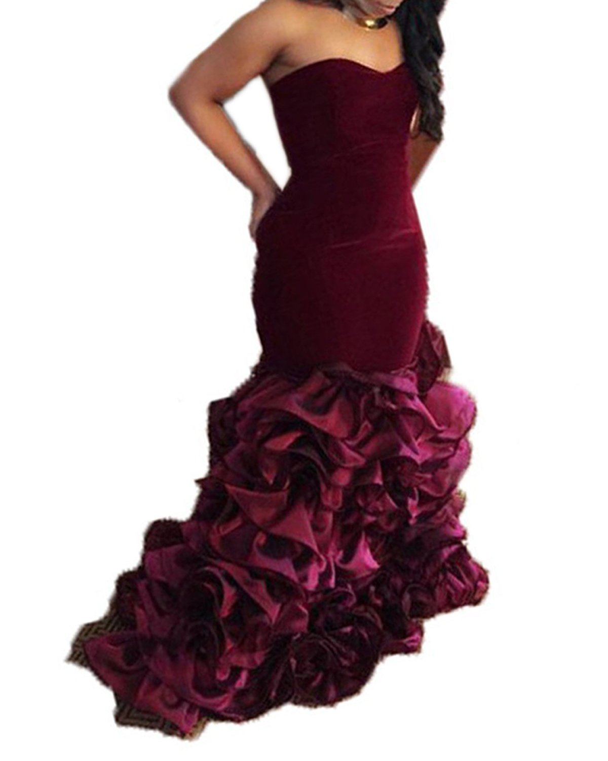 Elegant Burgundy Velvet Long Mermaid Prom Dress for Women - Formal Evening Gown for Homecoming, Wedding Guest & Special Occasions