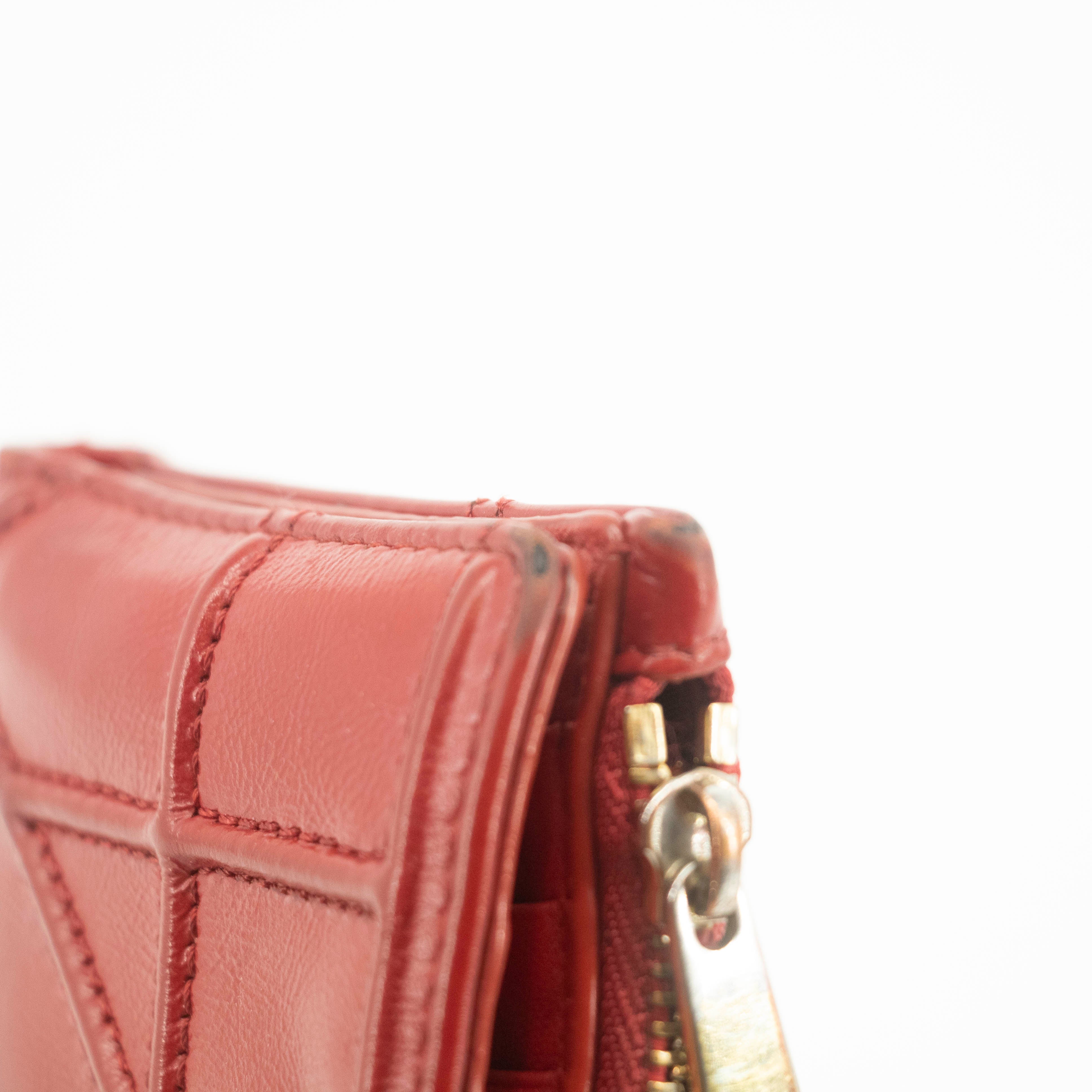 Christian Dior Red Leather Compact Wallet for Women | Luxury Designer Card Holder & ID Case | Perfect for Everyday Use, Travel & Gifting
