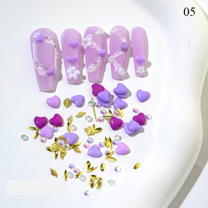 3D Love Hearts and Flowers Nail Art Decorations - DIY Acrylic Nail Charms for Gel Polish Manicure - Perfect for Bridal, Valentine's Day & Party Nail Designs