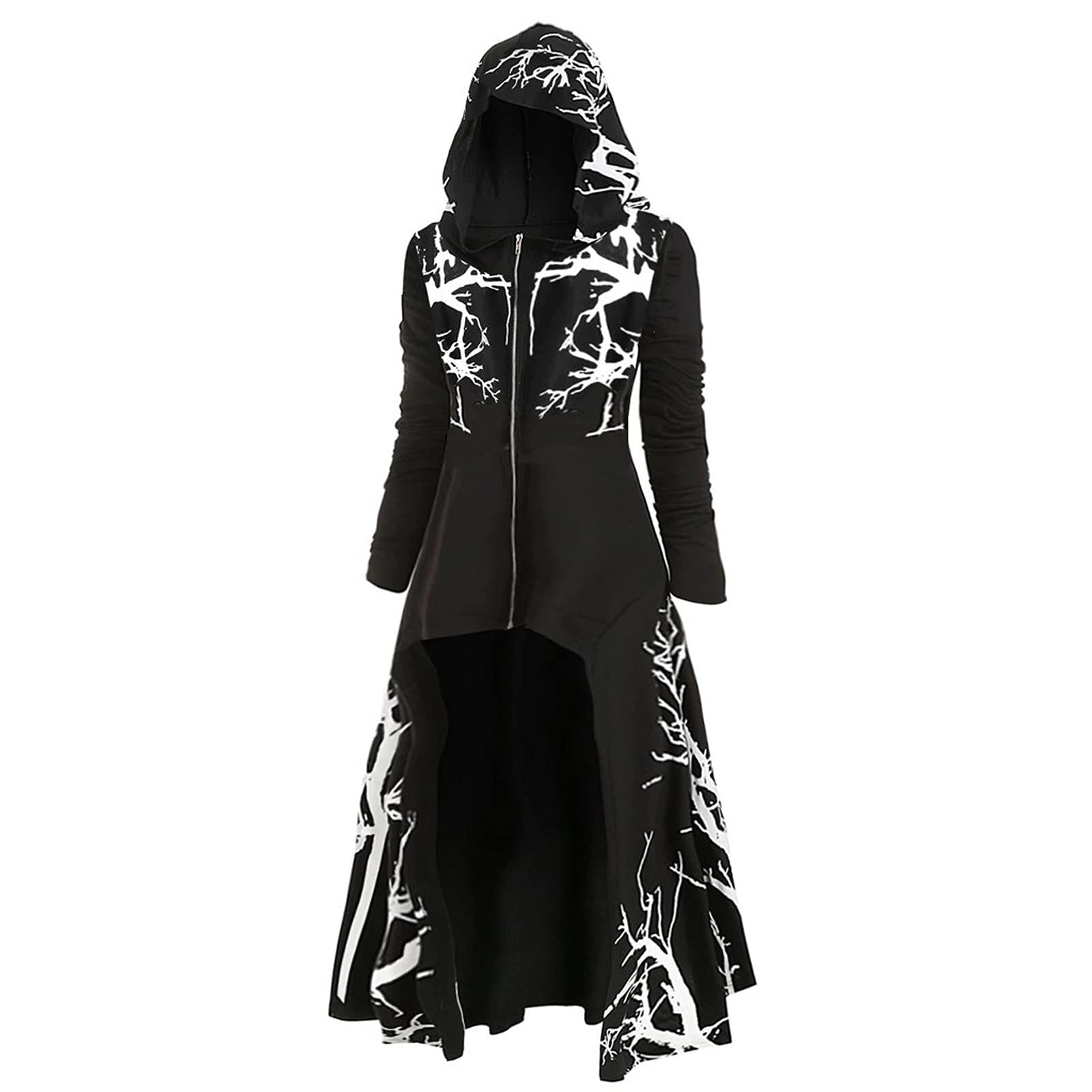 Plus Size Halloween Costumes for Women - Vintage Gothic Hooded Long Sleeve Dress with Floral Print & Ruffle Details | Loose Fit Cosplay Outfit for Halloween Parties, Gothic Events & Themed Costume Nights