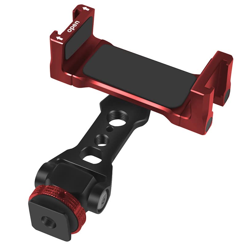 360° Rotating Universal Smartphone Tripod Mount with 2 Cold Shoe Adapters - Metal Phone Clip Clamp Holder for iPhone Samsung Pixel (HJS-001R) - Perfect for Vlogging, Live Streaming & Photography