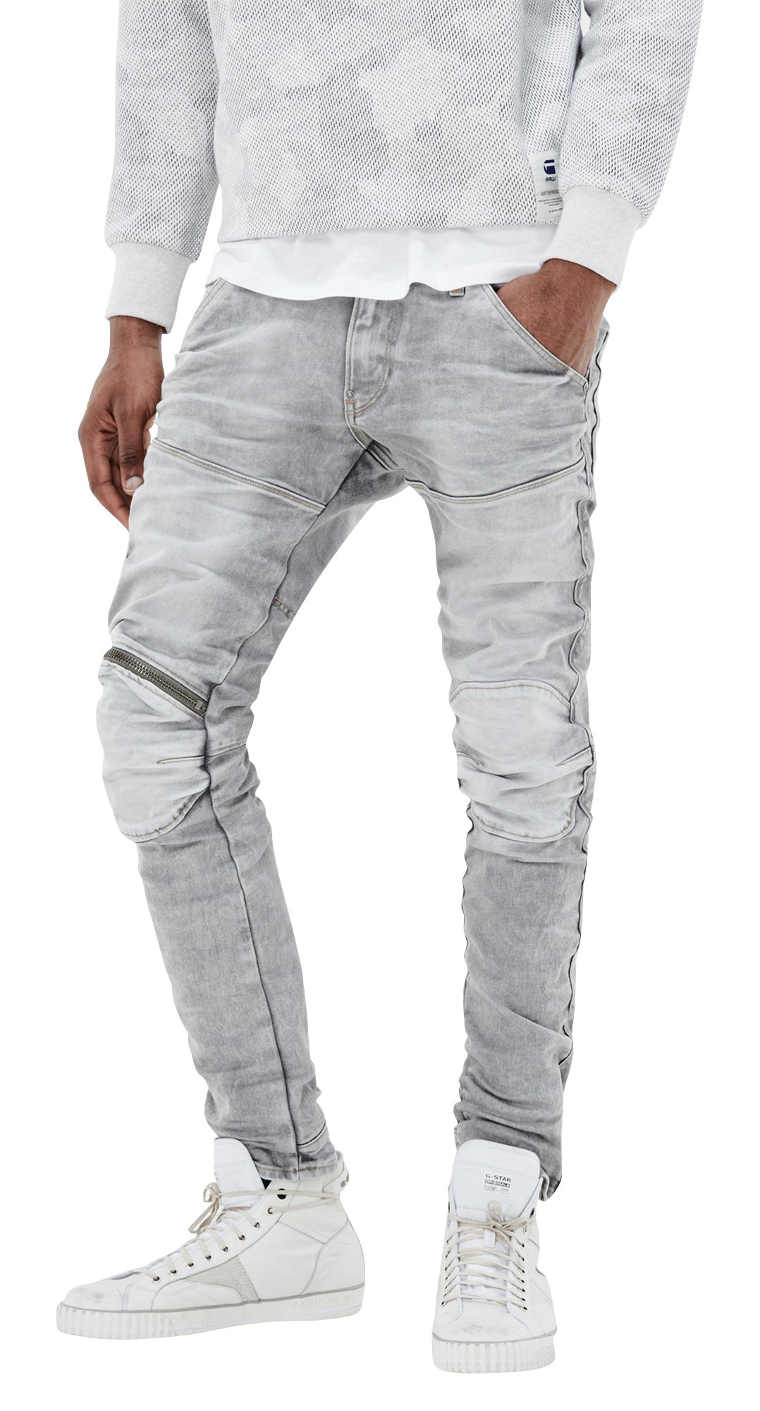 G-Star Raw Men's 5620 Knee Zip Super Slim Stretch Jeans - Loomer Grey | Slim Fit Denim Pants for Casual Wear & Street Style Fashion