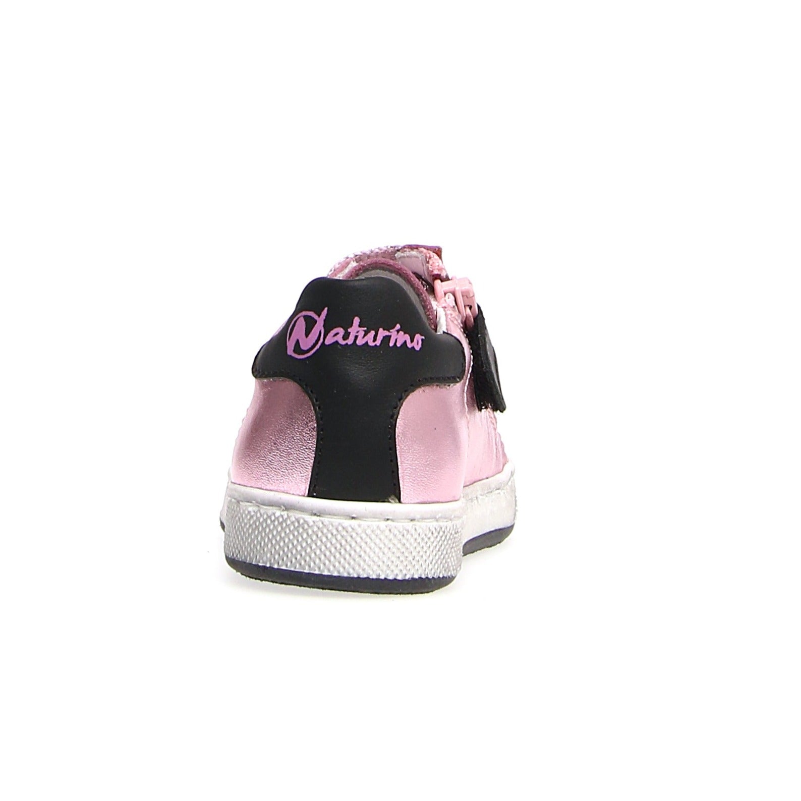 Naturino Girl's Hasselt Zip Metallic Sneakers - Pink & Black | Comfortable School Shoes for Kids, Fashionable Casual Walking Shoes for Girls