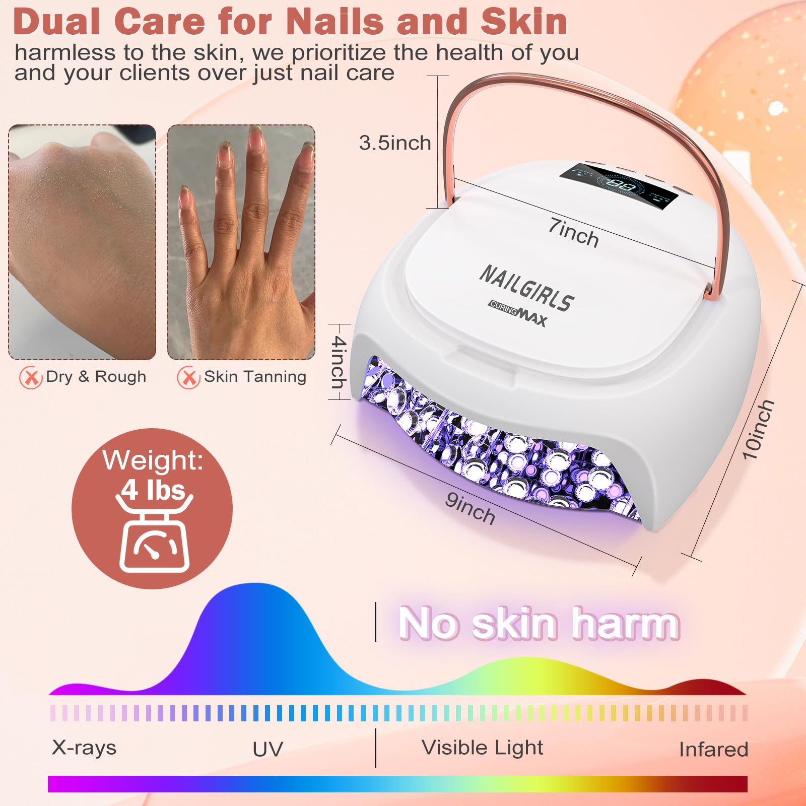 NAILGIRLS 80W Cordless UV Nail Lamp, Rechargeable Gel Polish Dryer with Auto Sensor & LCD Display, 4 Timer Settings, Fast Curing Light for Professional Salon & Home Manicure