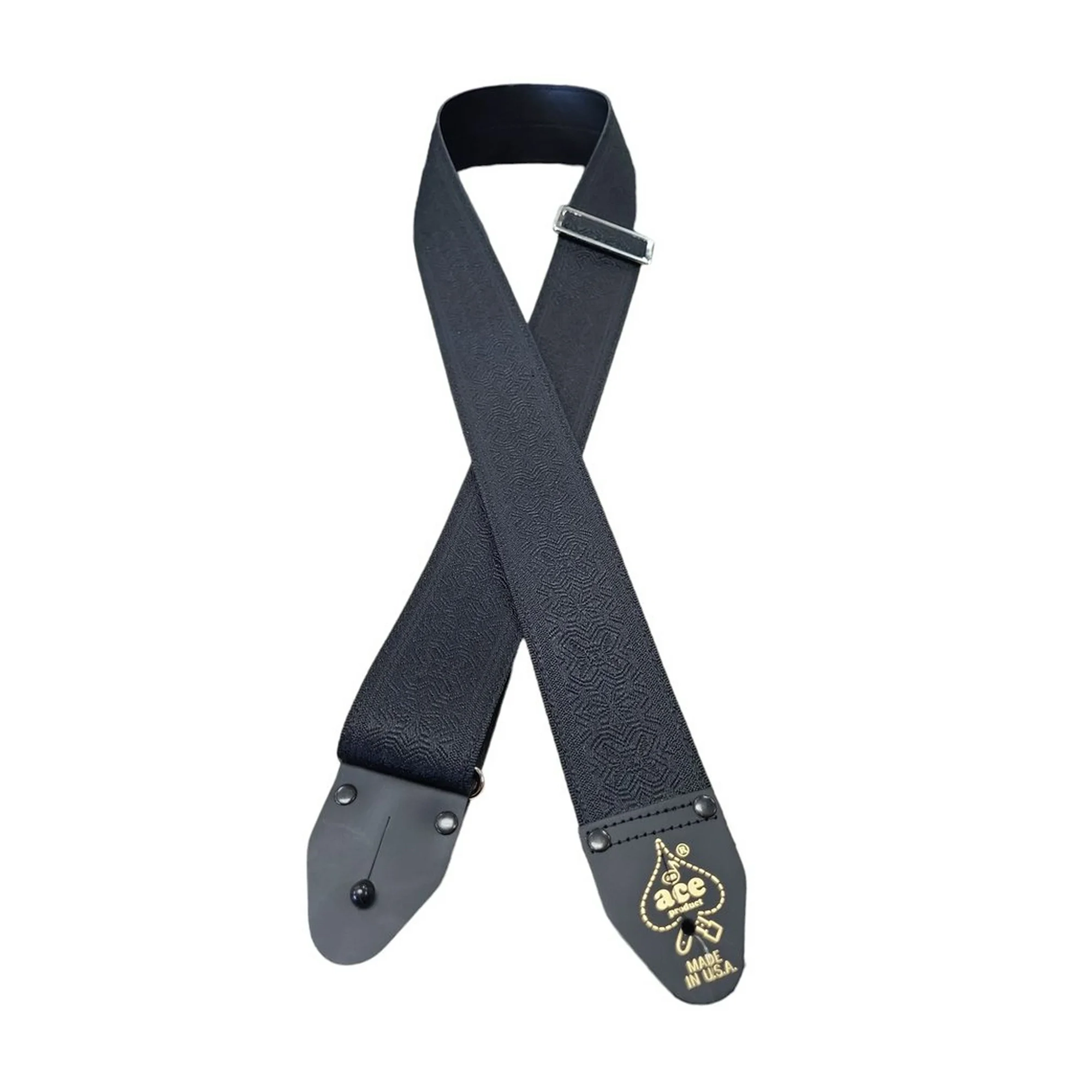 D'Andrea Ace Embossed Guitar Strap - Premium Black Leather Guitar Strap for Electric & Acoustic Guitars - Comfortable & Adjustable for Live Performances & Studio Sessions