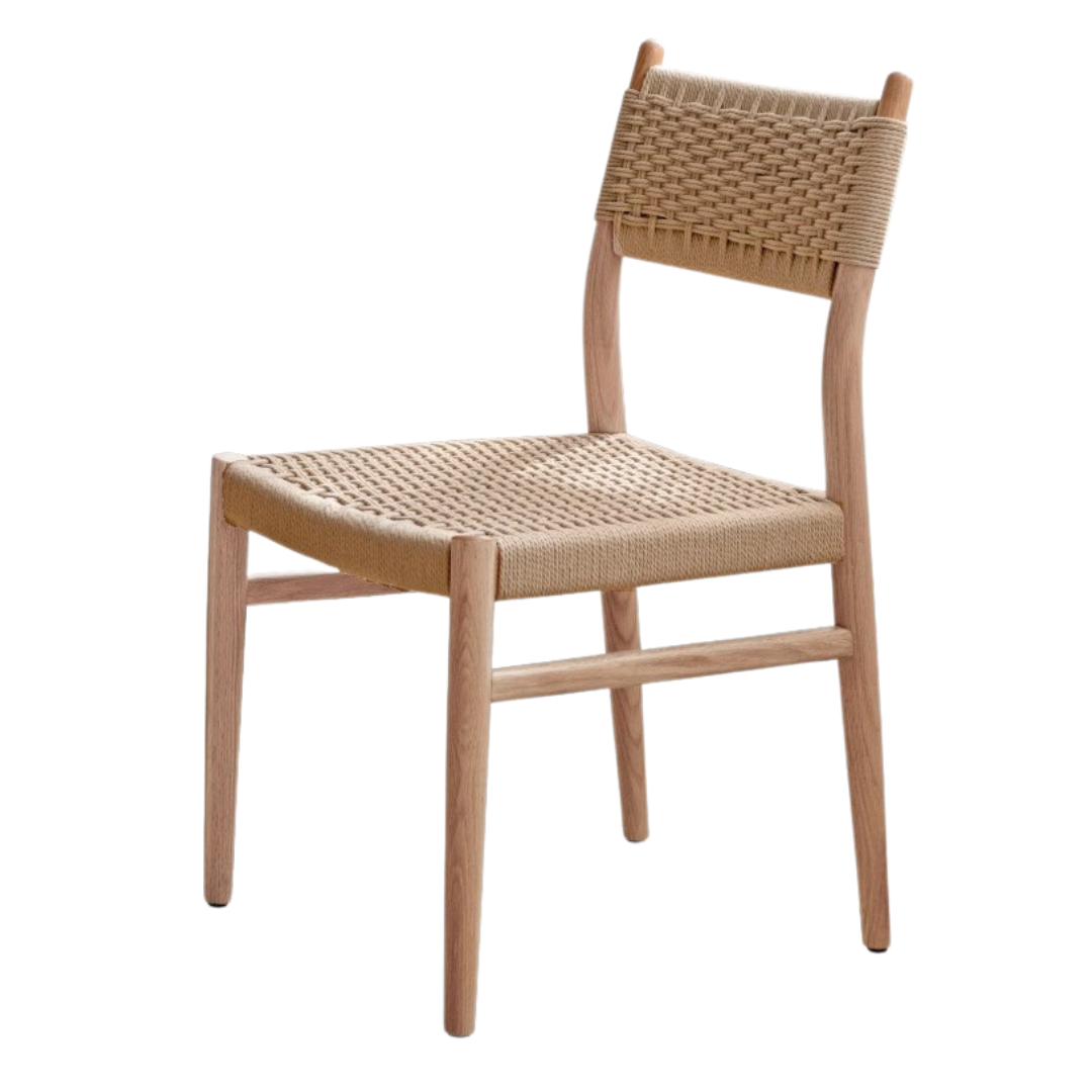 Solid Oak & Cherry Wood Rope Dining Chair - Rustic Farmhouse Style for Kitchen, Dining Room, and Outdoor Patio Seating