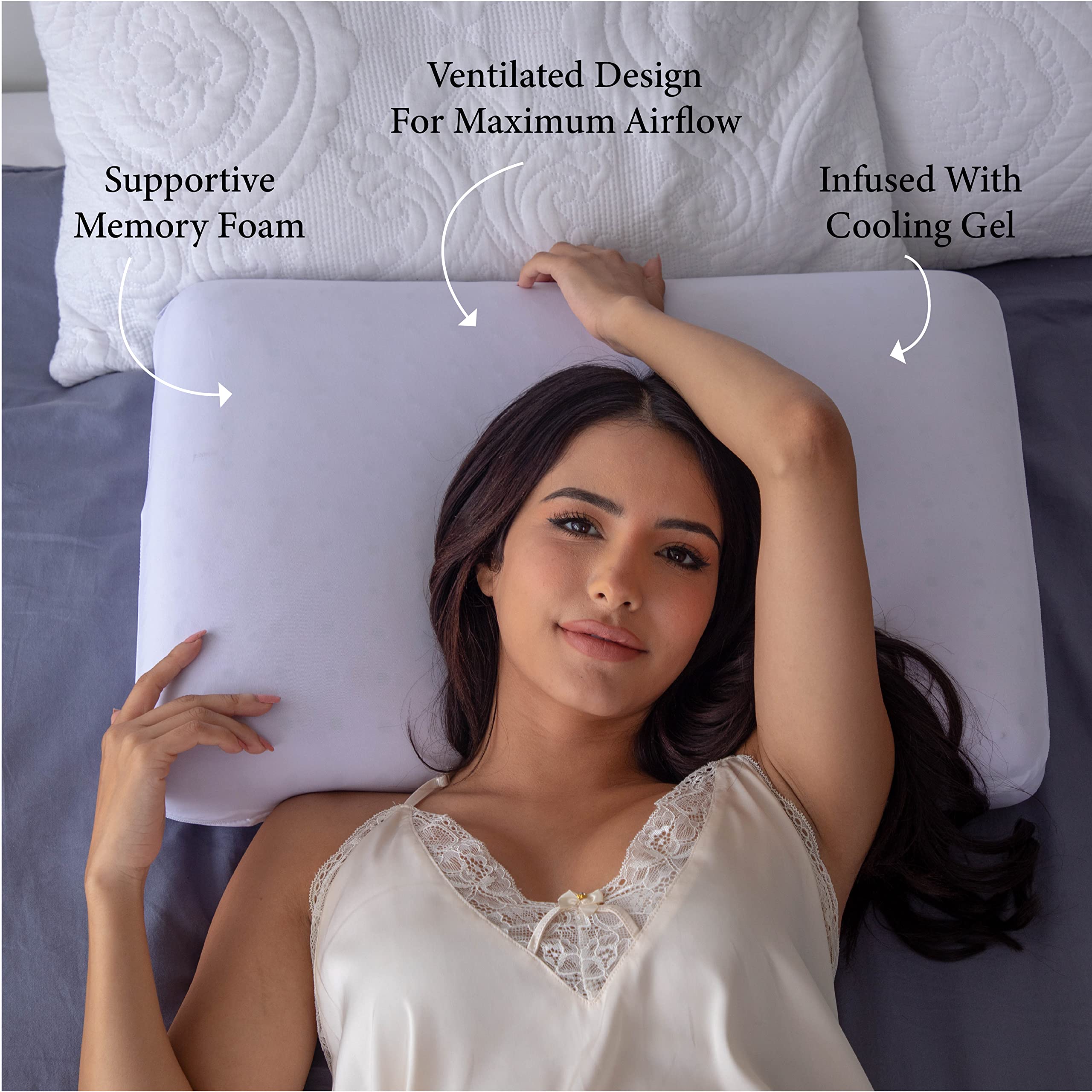 Pharmedoc Cooling Memory Foam Pillows, 2 Pack - Ventilated Lilac Dreamer Bed Pillows for Back & Side Sleepers | Standard Size Orthopedic Support Pillows for Adults | Perfect for Reading, Bed Rest & Nighttime Sleep Comfort