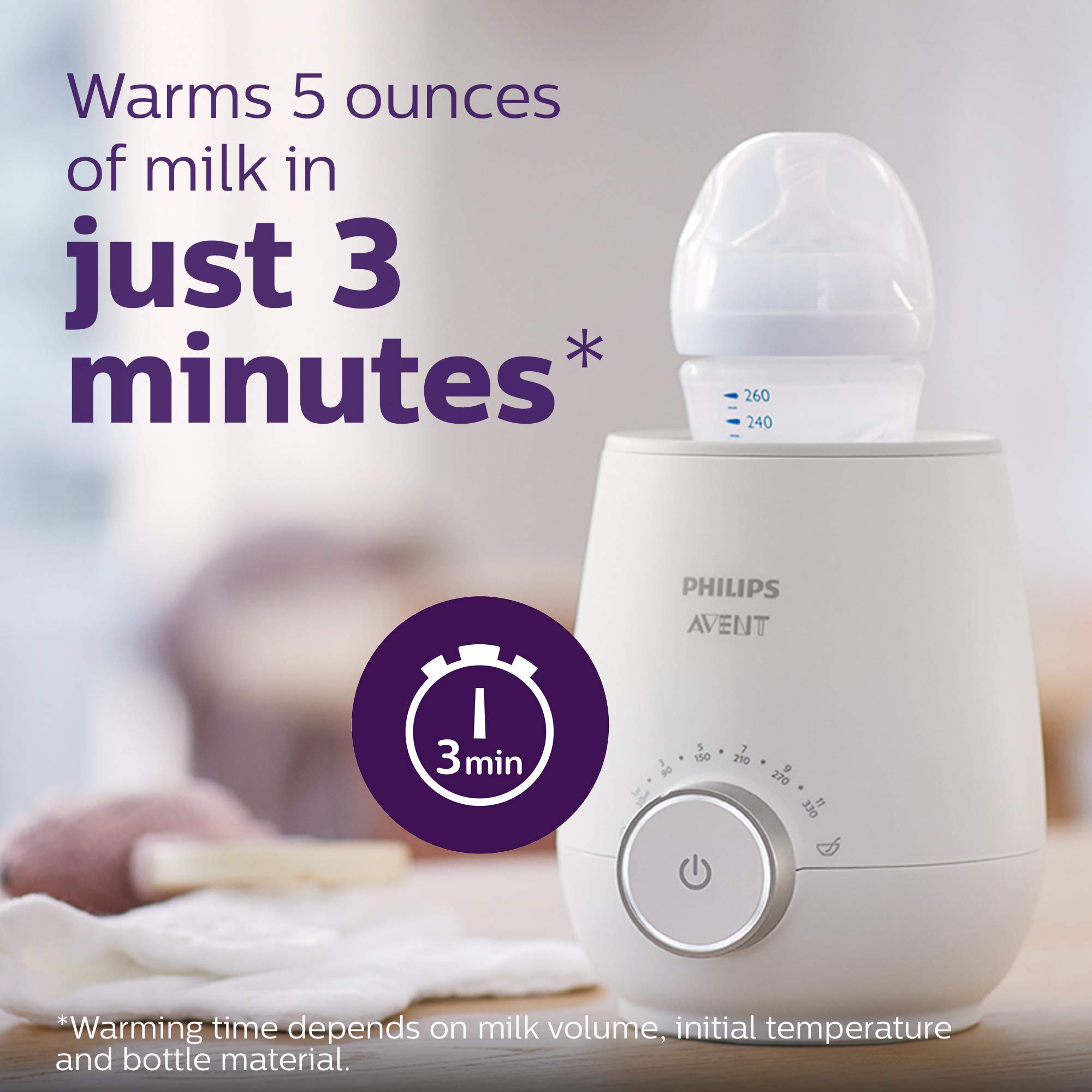 Philips Avent Natural Baby Bottles with Natural Response Nipples - 9 Ounce, 4 Pack + Fast Bottle Warmer Set | Perfect for Breastmilk & Formula Feeding at Home or On-the-Go