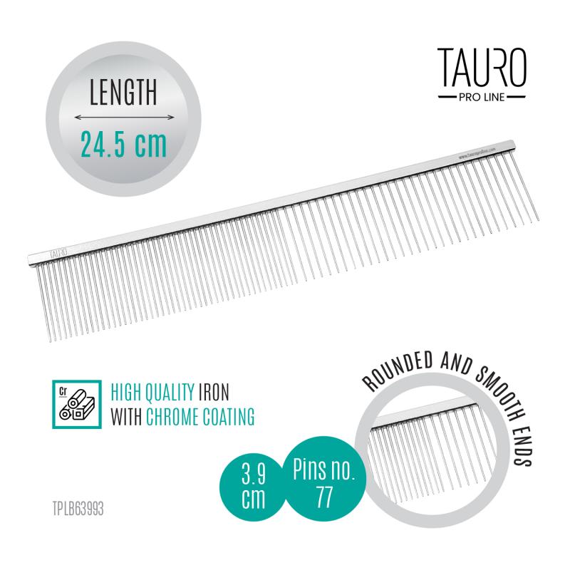 Tauro Pro Line Comb - Metallic Hair Comb with Sparse & Dense Teeth for Styling, Detangling & Salon Use - Professional Hairdressing Tool for Men & Women