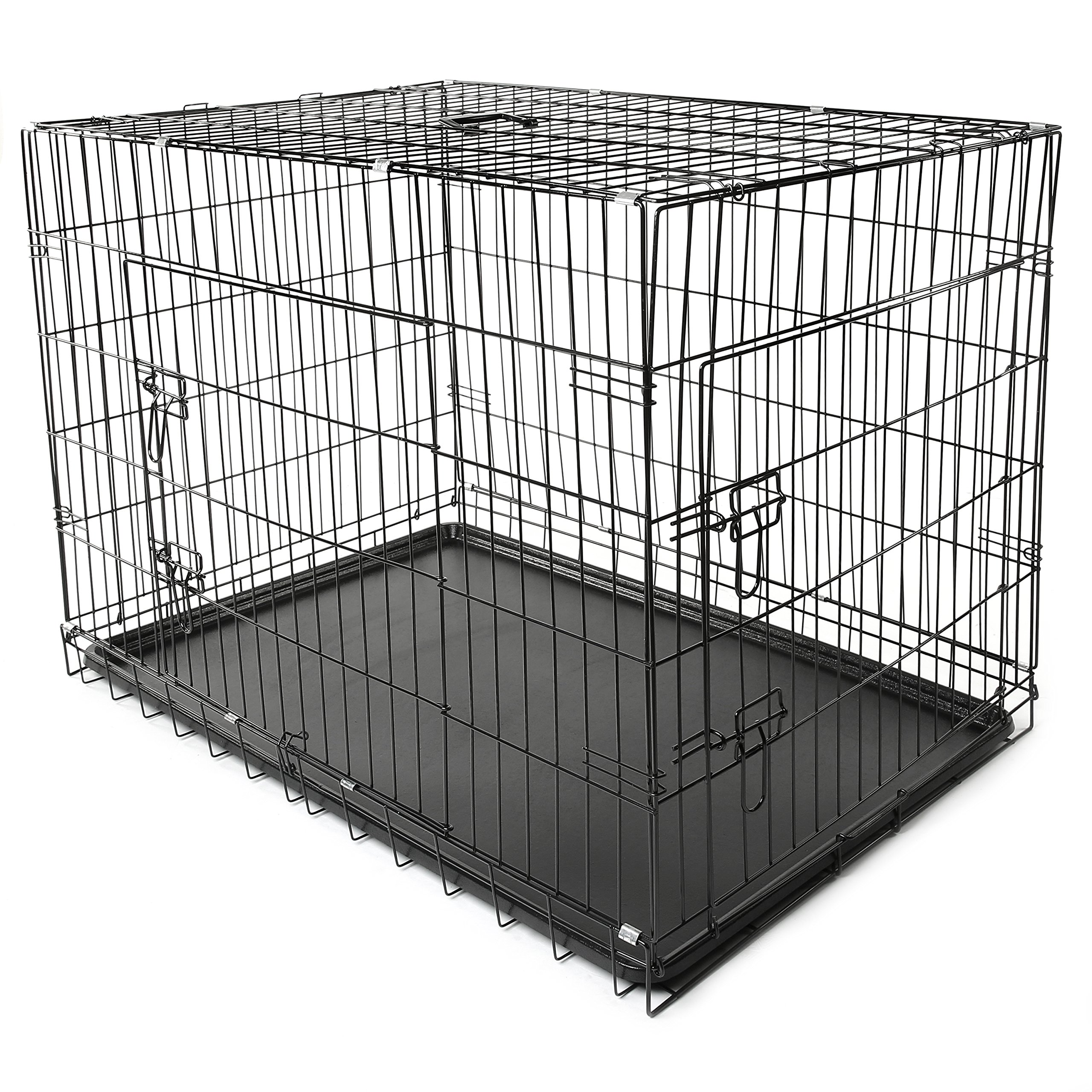 TRESKO 107 x 71 x 77cm Foldable Dog Crate with 2 Doors, Removable Tray & Wire Mesh - Portable Pet Carrier for Car Travel, Home Training & Outdoor Adventures