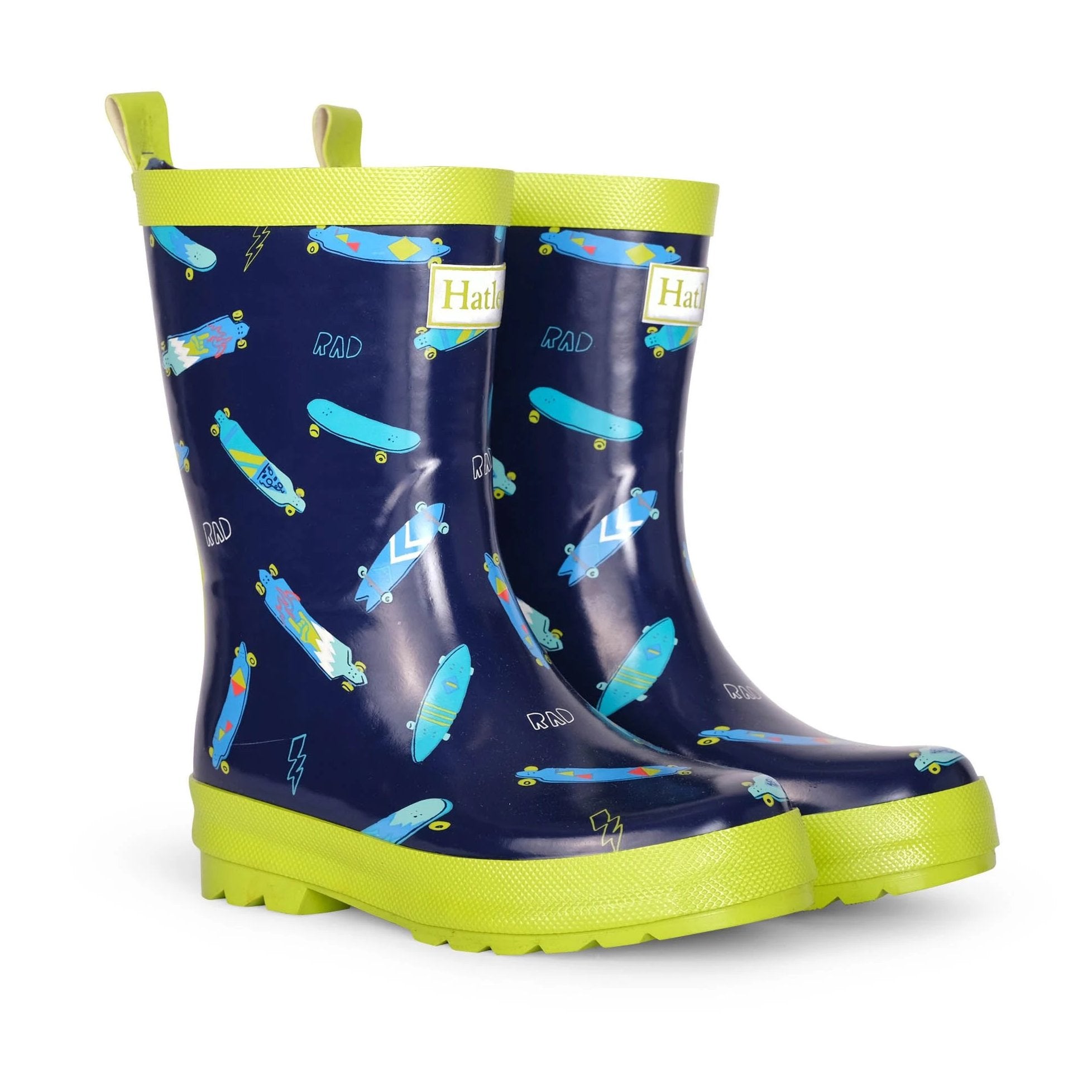 Hatley Rad Longboards Shiny Rain Boots for Women - Waterproof Rubber Rain Boots for Outdoor, Gardening & Walking - Stylish & Comfortable Rain Shoes for Wet Weather