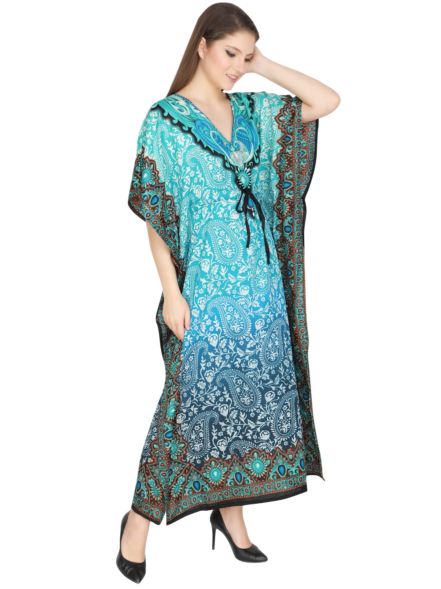 UKAL Women's Light Green Polyester Kaftan Long Cover Up Beach Dress - Flowy Summer Swim Coverup, Boho Maxi Dress for Pool, Vacation, Resort Wear & Beach Outfits