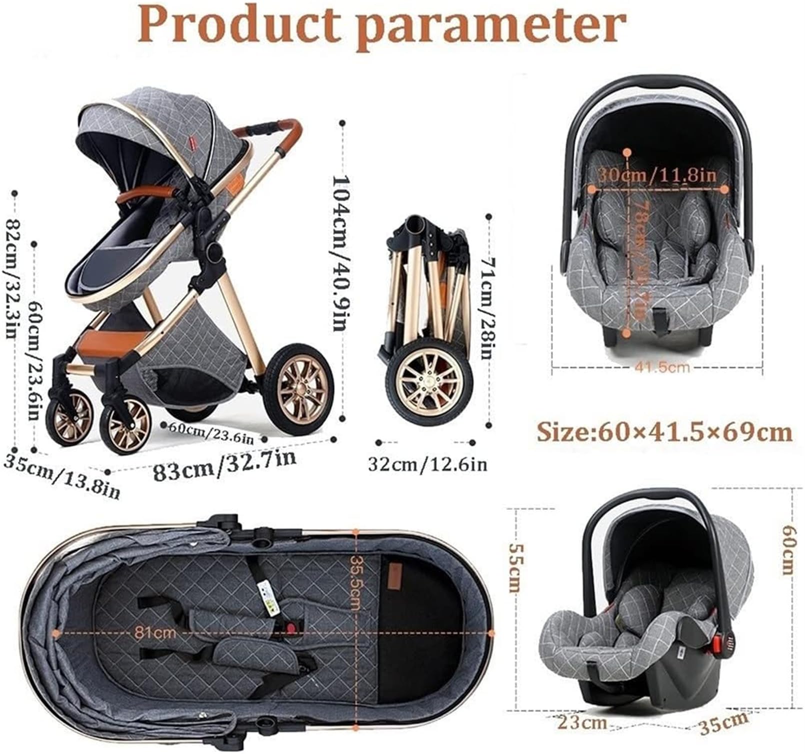 3 in 1 Baby Stroller with Car Seat & Base - Lightweight Travel System, Foldable Aluminum Frame Stroller with High Landscape View - Perfect for Newborns to Toddlers (Grey) | Ideal for Shopping, Travel & Daily Walks