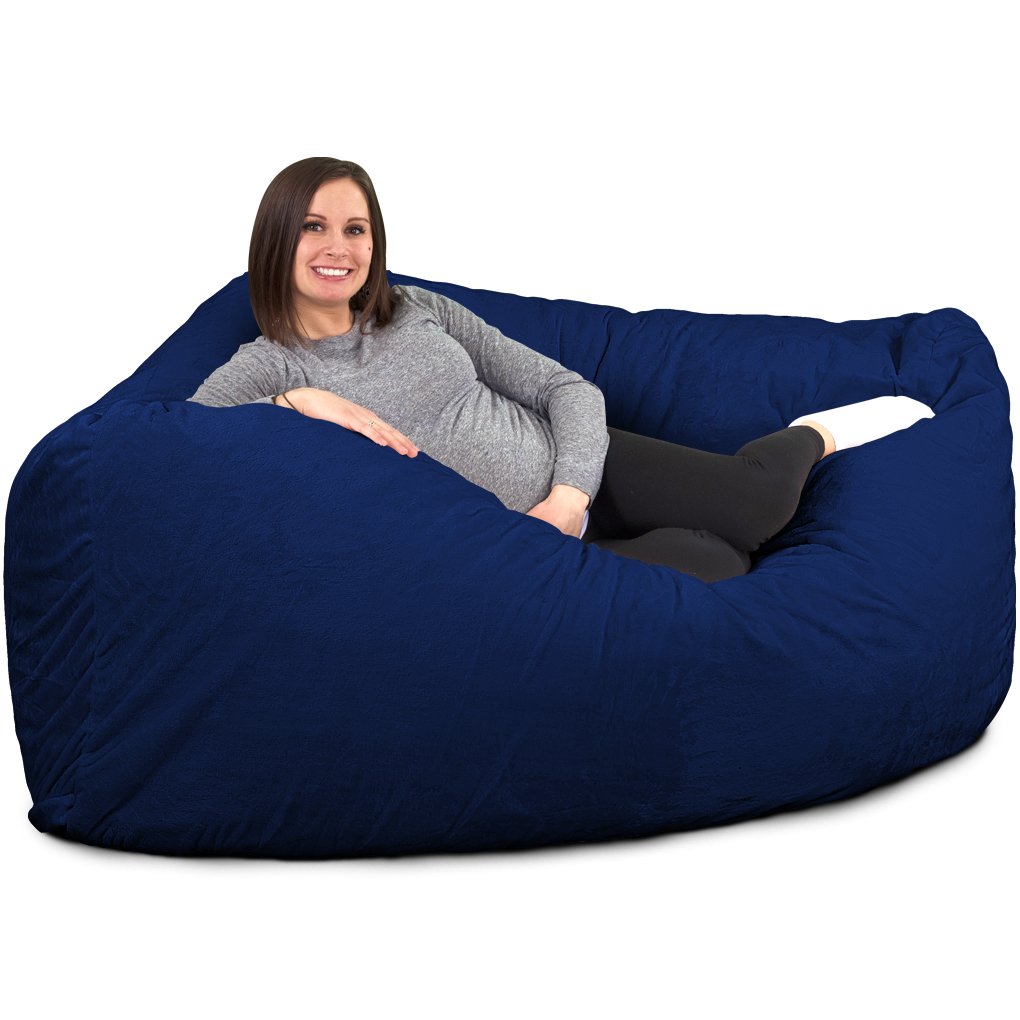 ULTIMATE SACK Oversized Corner Bean Bag Chair for Adults - Navy Suede Lounger | Comfy Bean Bag Sofa, Loveseat & Lounge Furniture for Living Room, Bedroom, Game Room & Dorm