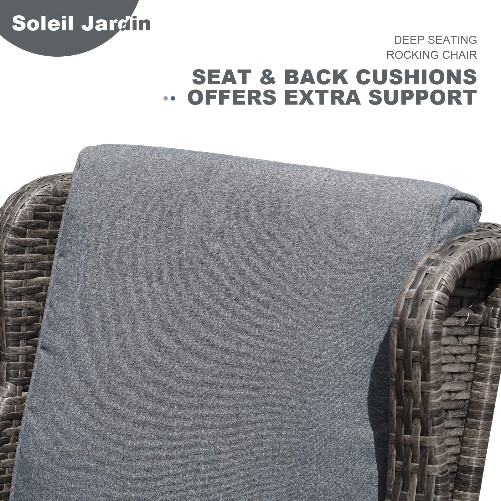 Outdoor Resin Wicker Rocking Chair with Cushions - Set of 2, Gray Patio Furniture for Garden, Yard & Deck - Perfect for Relaxing, Sunbathing & Entertaining Guests
