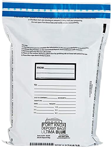 Ultima Blue Dual Pocket White Deposit Bags 20W x 30H - 100 Pack | Heavy-Duty Bank Deposit Bags for Cash Handling & Secure Money Storage