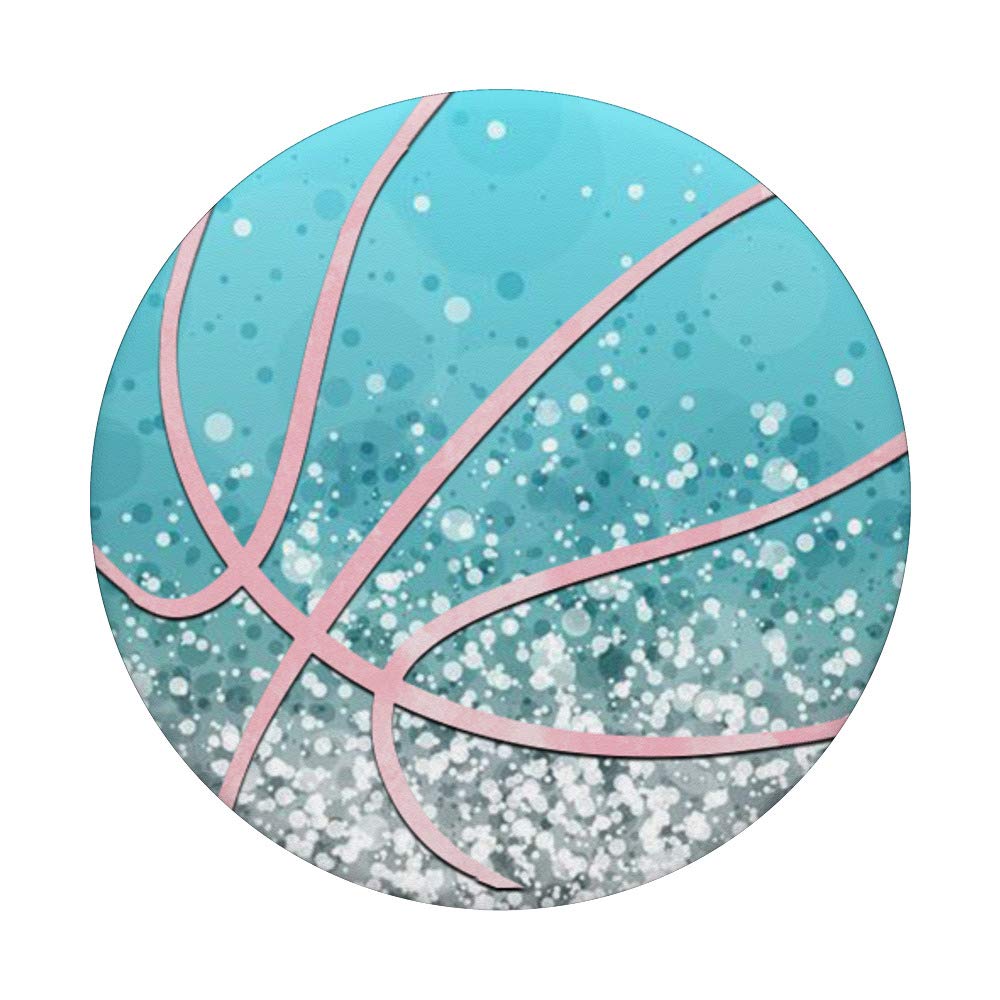 Pink Watercolor Basketball On Ice Light Blue PopSockets Swappable PopGrip - Phone Grip & Stand for iPhone, Samsung, Smartphones - Perfect for Sports Fans, Artists & Everyday Use