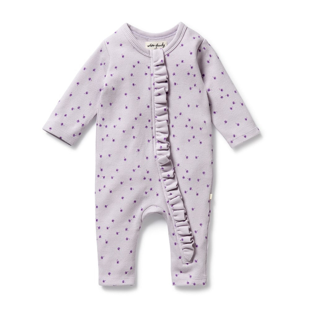 Lulu Daisy Organic Baby Waffle Ruffle Zipsuit - Soft Cotton One-Piece Romper for Newborns & Infants - Perfect for Playtime, Photos & Everyday Comfort