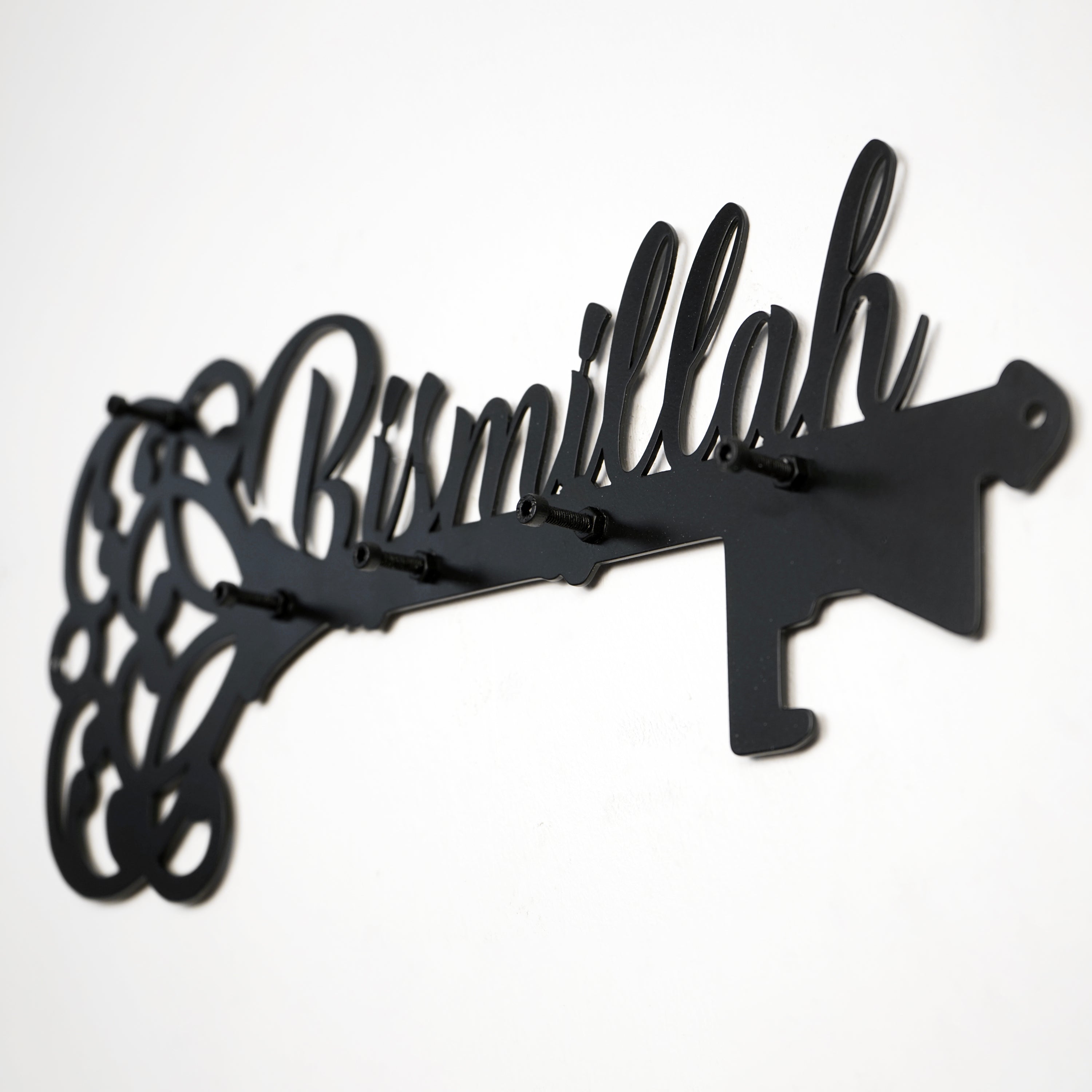 Bismillah Key Holder - Islamic Wall Art with Latin Calligraphy - Home Decor for Muslim Households, Perfect for Entryway, Living Room & Prayer Room
