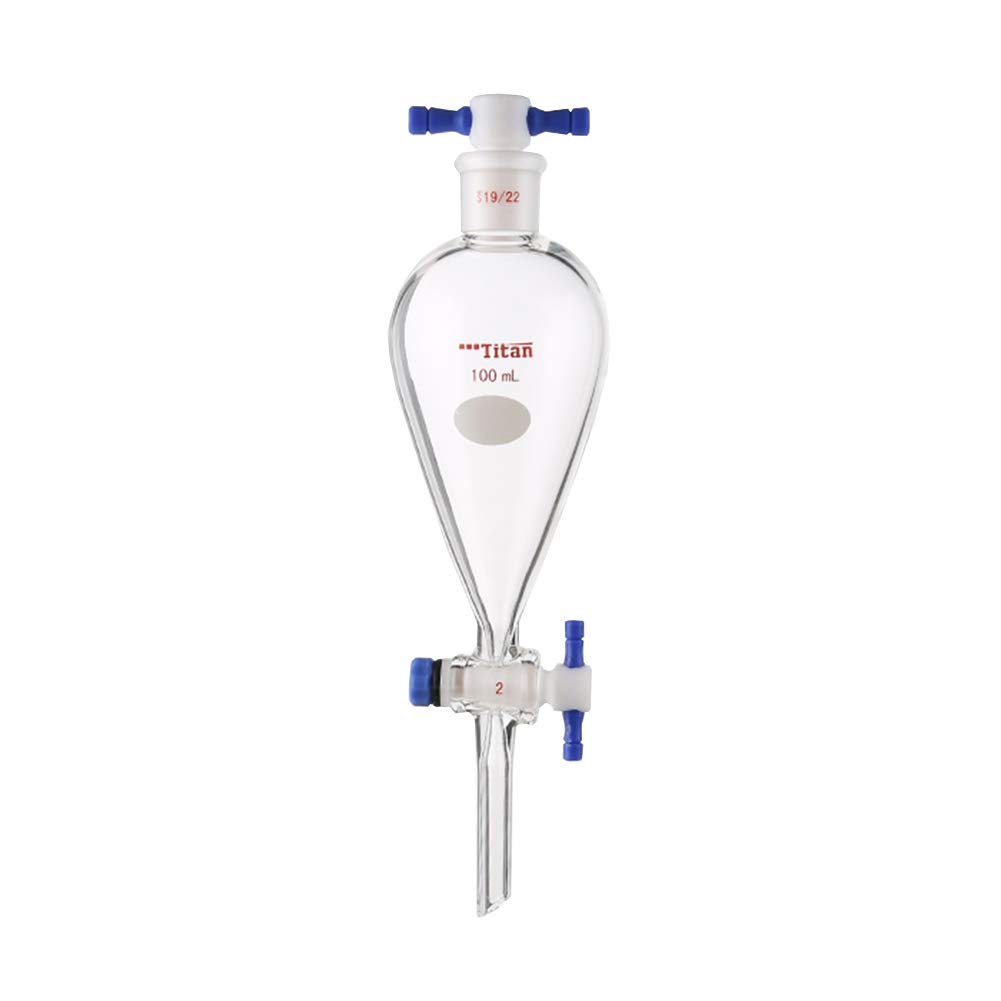 Premium 100ml Borosilicate Glass Heavy Wall Conical Separatory Funnel with 19/22 Joints & PTFE Stopcock - Ideal for Chemistry Labs, Essential Oil Extraction, and Liquid Separation Experiments