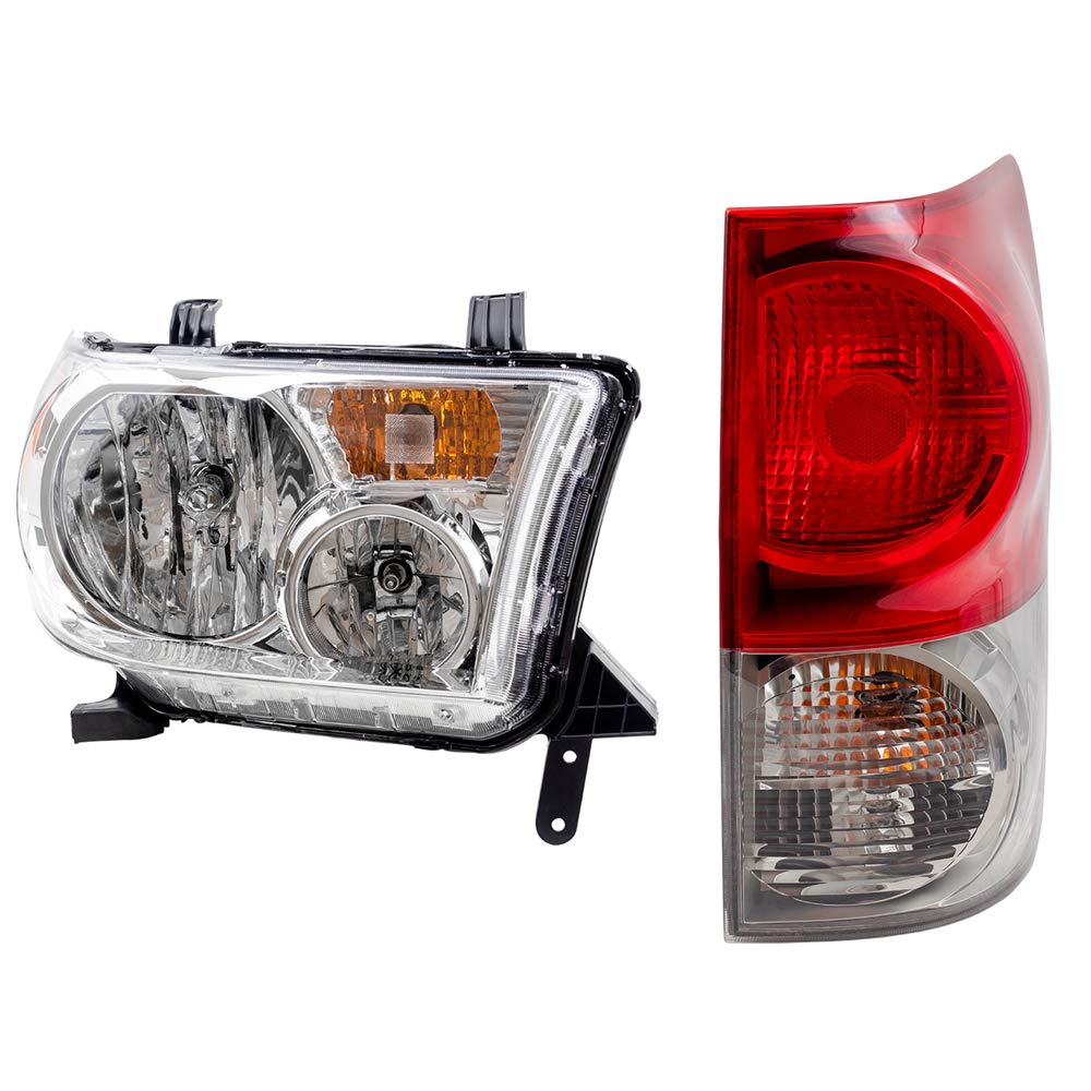 Brock Replacement Headlights and Tail Lights for 2007-2009 Toyota Tundra - Non-Adjustable LED Lights for Improved Night Driving Safety