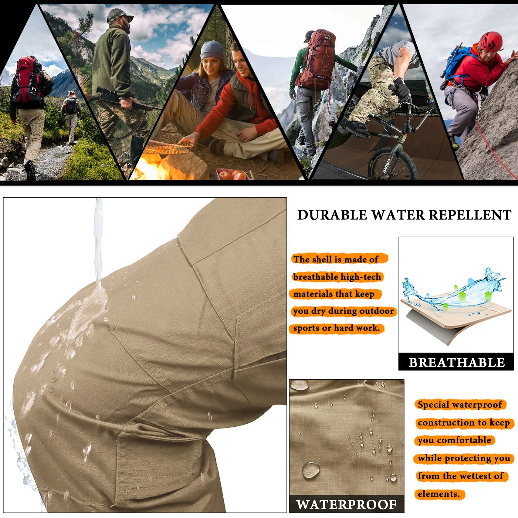 AKARMY Men's Camo Cargo Hiking Pants - Lightweight Quick-Dry Outdoor Work Pants with Multiple Pockets for Hiking, Camping & Travel | Durable Tactical Pants for Adventure & Casual Wear