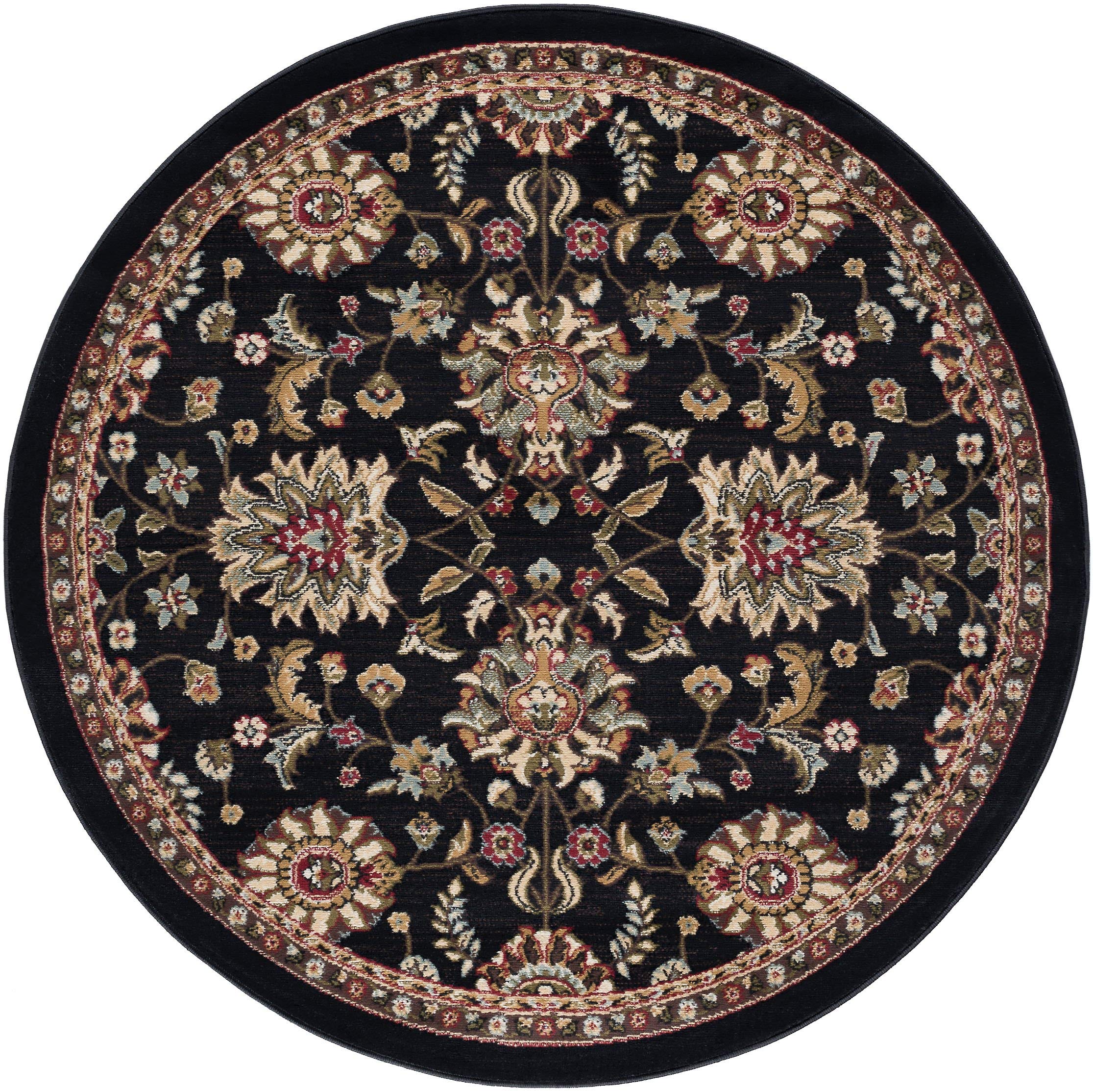 Tayse Leanna Black 8 Foot Round Area Rug - Soft Transitional Oriental Design for Living Room, Bedroom & Dining Room - Perfect for Home Decor, Floor Protection & Cozy Interior Styling