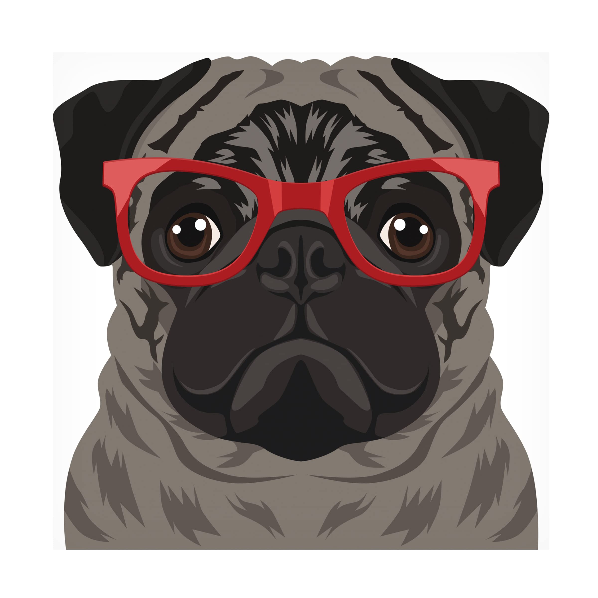 Pug Wearing Hipster Glasses Canvas Art Print - Funny Dog Wall Decor for Living Room, Bedroom & Office - Modern Home Decor by Trademark Fine Art