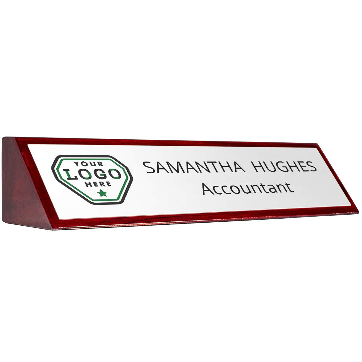 Rosewood Desk Wedge Name Plate - 8x2 Inches, White - Elegant Office Name Sign for Desks, Reception, and Professional Workspaces