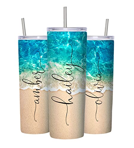 20oz Personalized Vacation Tumbler for Women - Skinny Beach Tumbler with Straw for Family Trips, Girls Getaways & Summer Vacations | Perfect for Beach Days, Pool Parties & Travel Adventures
