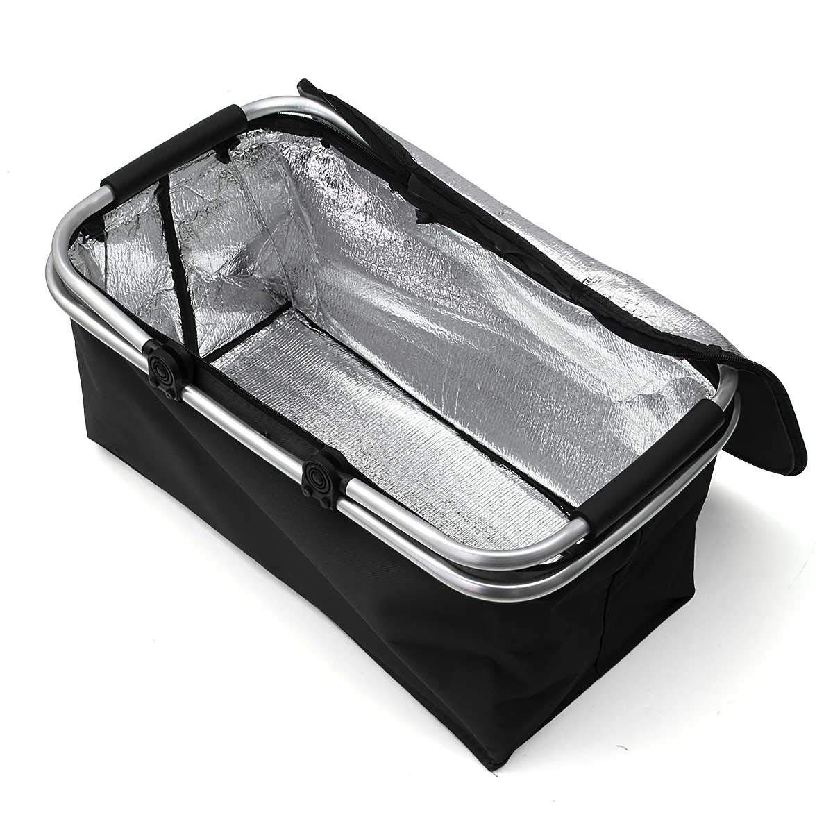Insulated Folding Picnic Basket with Cooler - Portable Camping Hamper Storage Bag for Outdoor Picnics, Beach Trips & Tailgating Parties