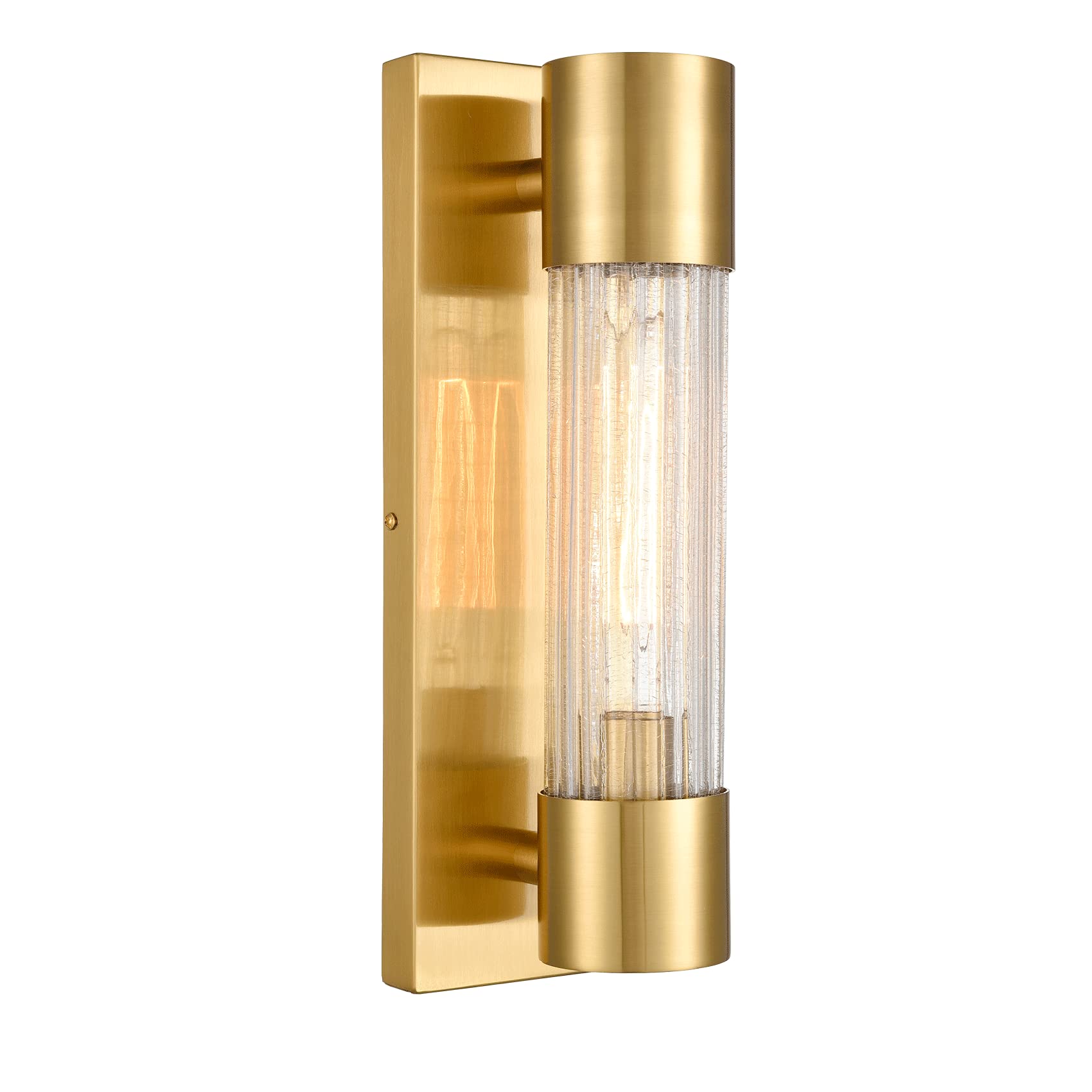 Modern Bathroom Vanity Light - Brass Wall Sconce with Crackle Glass Shade for Mirror Lighting, Hallway & Entryway - Waterproof LED Fixture for Home Decor