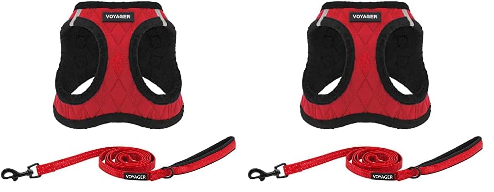 Best Pet Supplies Voyager Step-in Plush Dog Harness - Soft Comfortable Vest for Small & Medium Dogs, Easy to Wear, Red Plush (Leash Bundle Included) - XS (13-14.5