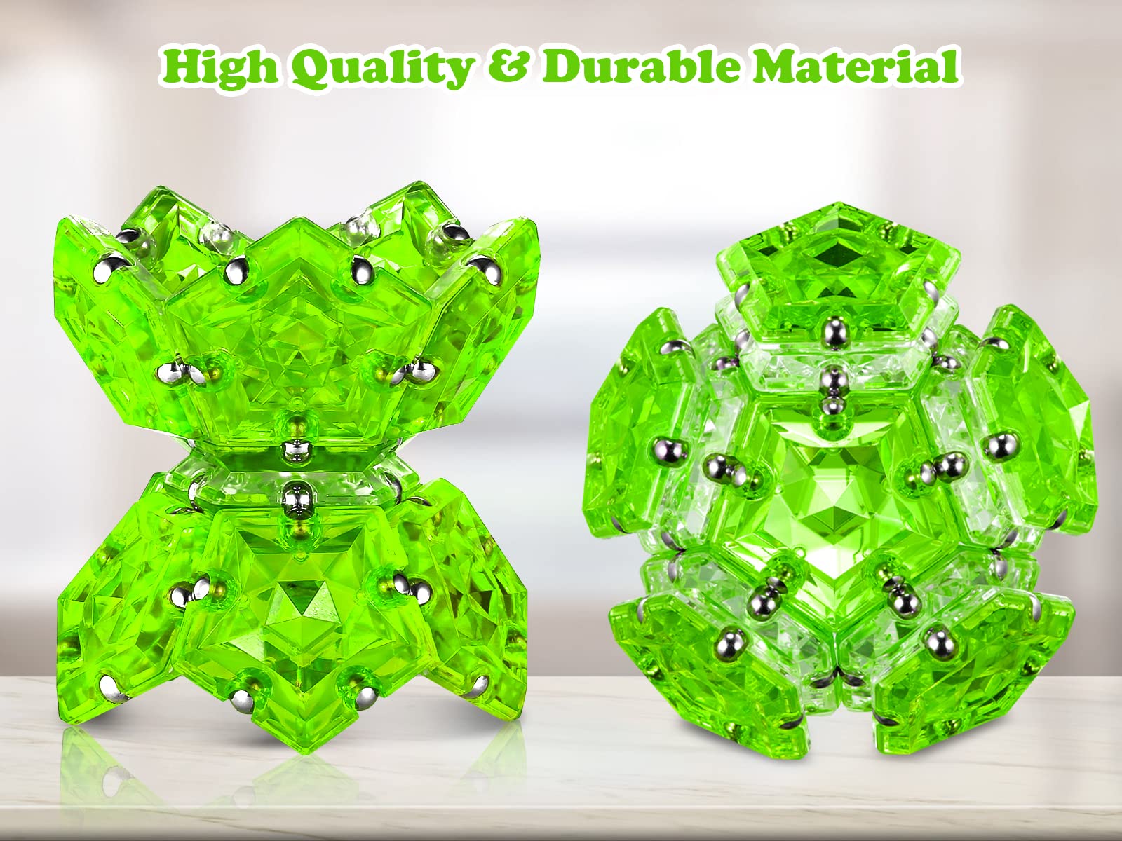 LAFFTRAK Magnetic Fidget Sphere Toy Set - 12 Piece Stress Relief Desk Toys for Adults with Crystal Bright Green Magnets | Sensory Fidget Toys for Anxiety Relief, Office, Home & Classroom Use