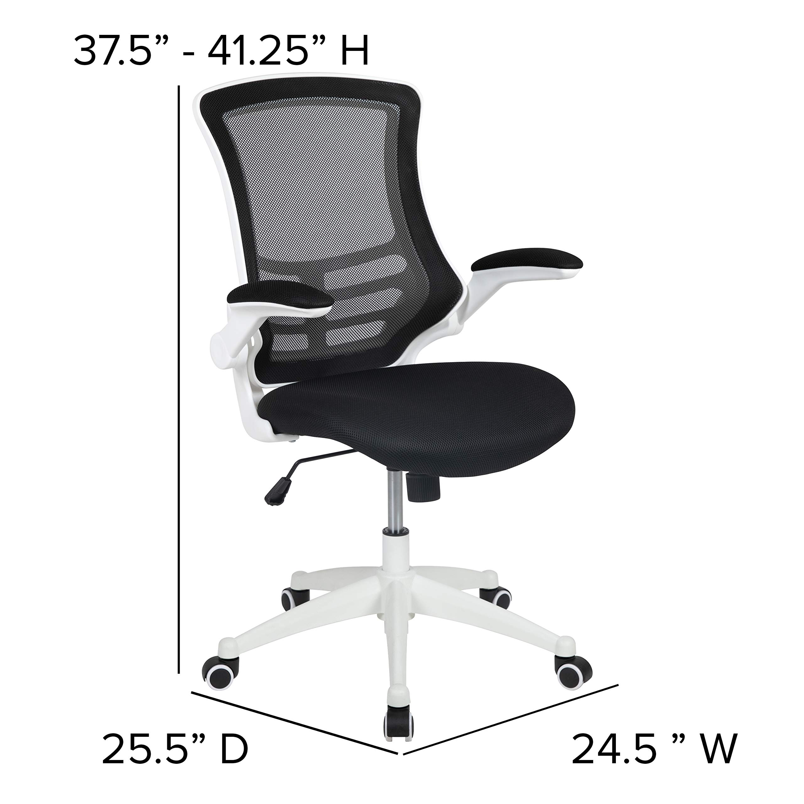 EMMA + OLIVER Black Mesh Ergonomic Office Chair with White Frame - Mid-Back Swivel Task Chair with Flip-Up Arms for Home Office, Gaming & Workspace Comfort