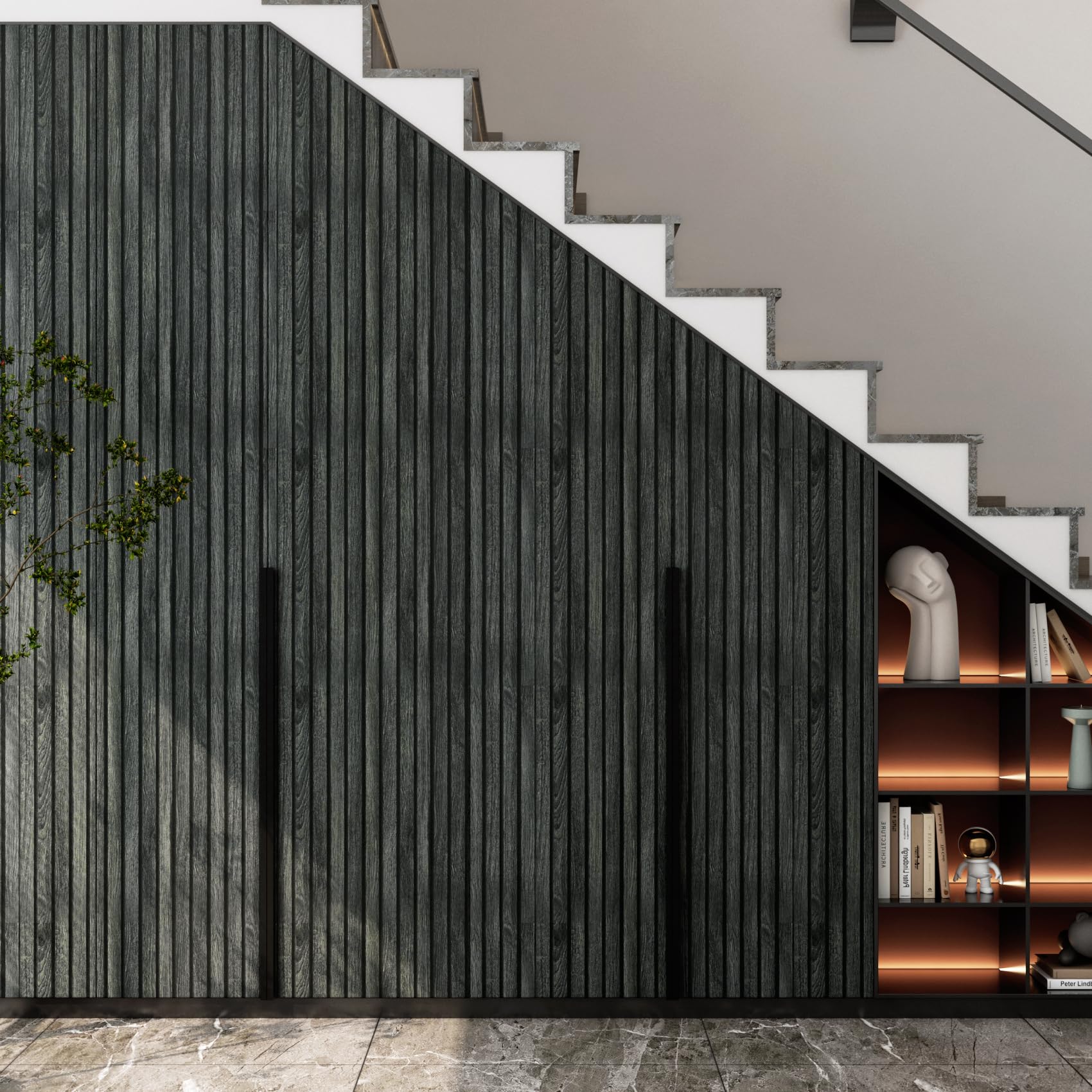 LaCheery 60CM x 4M Black Wood Slat Wall Panel - Peel and Stick 3D Wood Wallpaper | Modern Removable Wood Slat Wall Paneling for TV Backdrop, Accent Wall, Bedroom, Living Room & Office Decoration