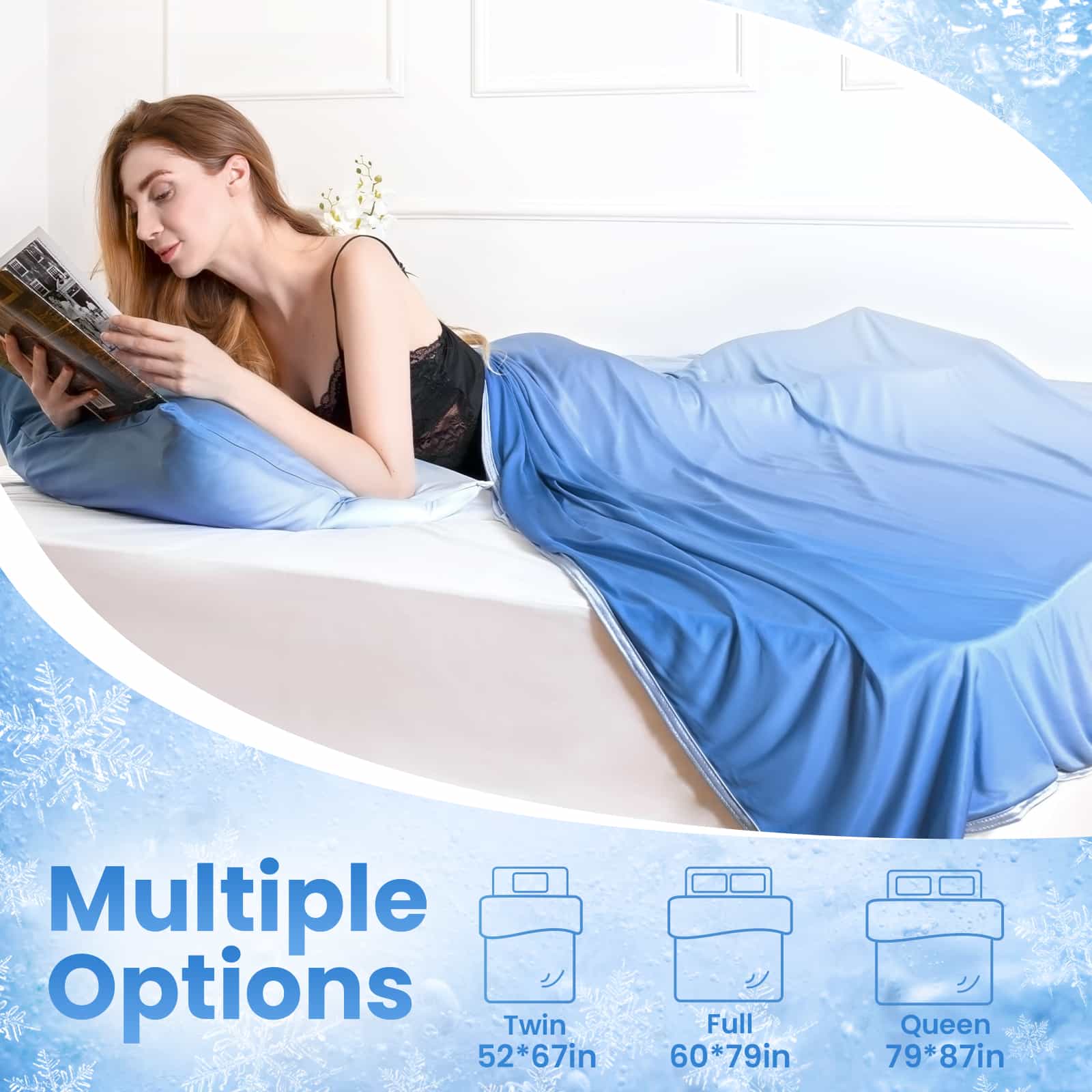 Q Max > 0.5 Gradient Blue Cooling Blanket - Double Sided Temperature Regulating Blanket, Breathable & Machine Washable for Hot Sleepers, Summer Nights & Bedroom Comfort
