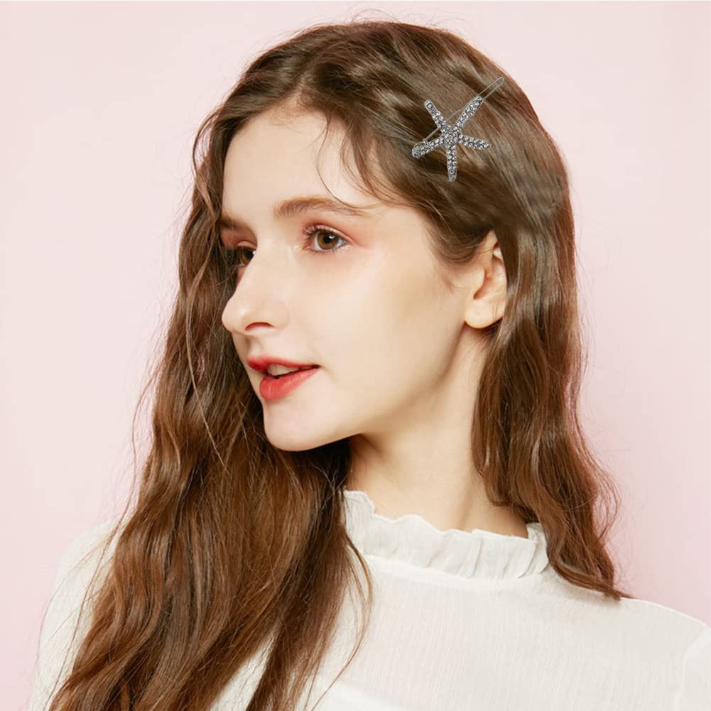 4 Pack Gold Starfish Hair Clips - Rhinestone Crystal Hair Claw Clips for Women, Ponytail Holders for Beach Vacation, Summer Party & Everyday Use