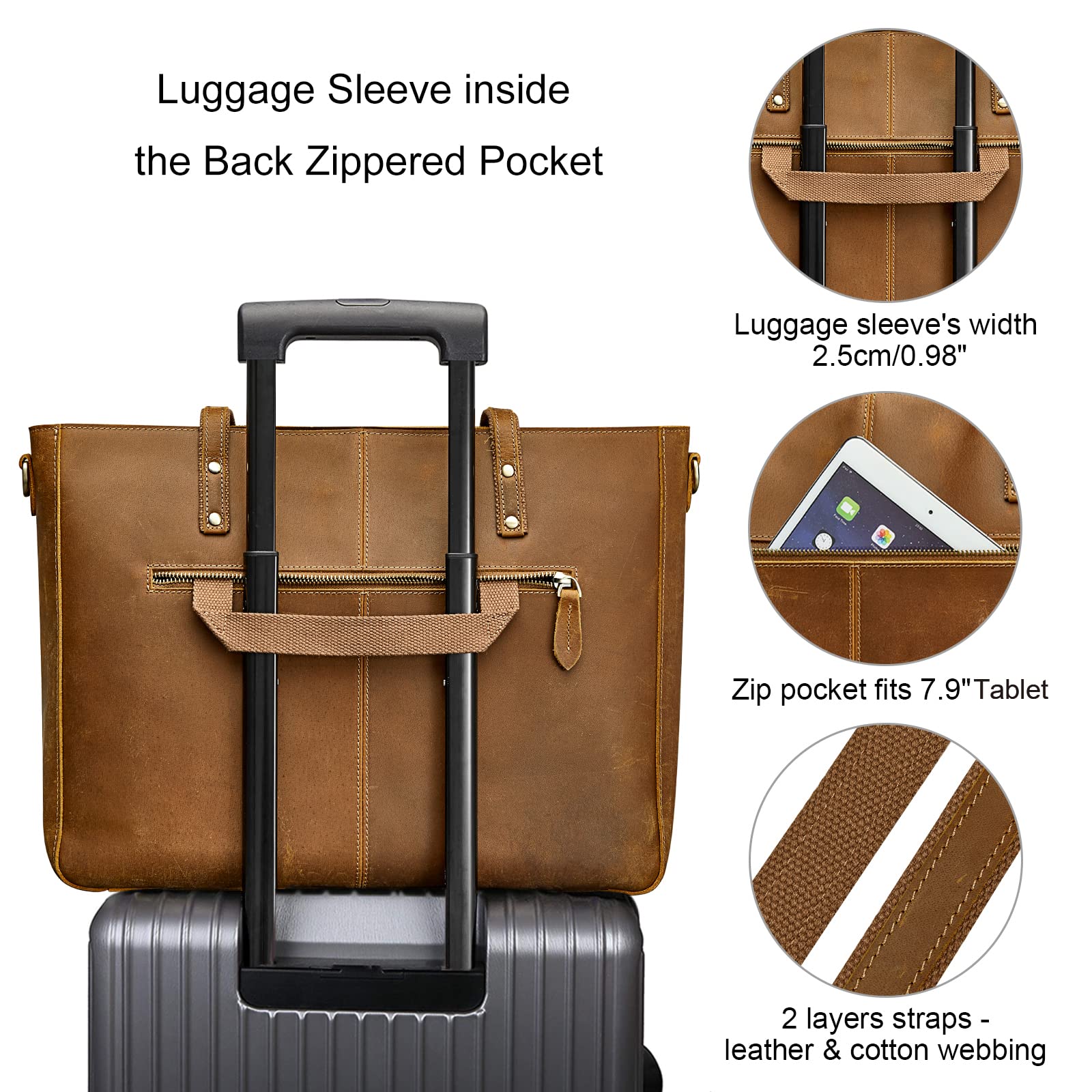Genuine Leather Shoulder Tote Bag for Women - Large Work Purse & Handbag - Stylish & Durable Office Bag, Business Meeting & Travel Essential