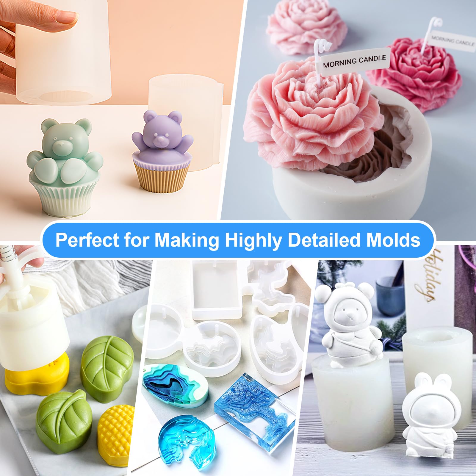 Premium Silicone Mold Making Kit - 38.8 oz Super Elastic Liquid Silicone Rubber for DIY Crafts, Resin Casting & Soap Making - Fast Curing Translucent Mold Maker - Perfect for Jewelry, Candles & Home Decor Projects
