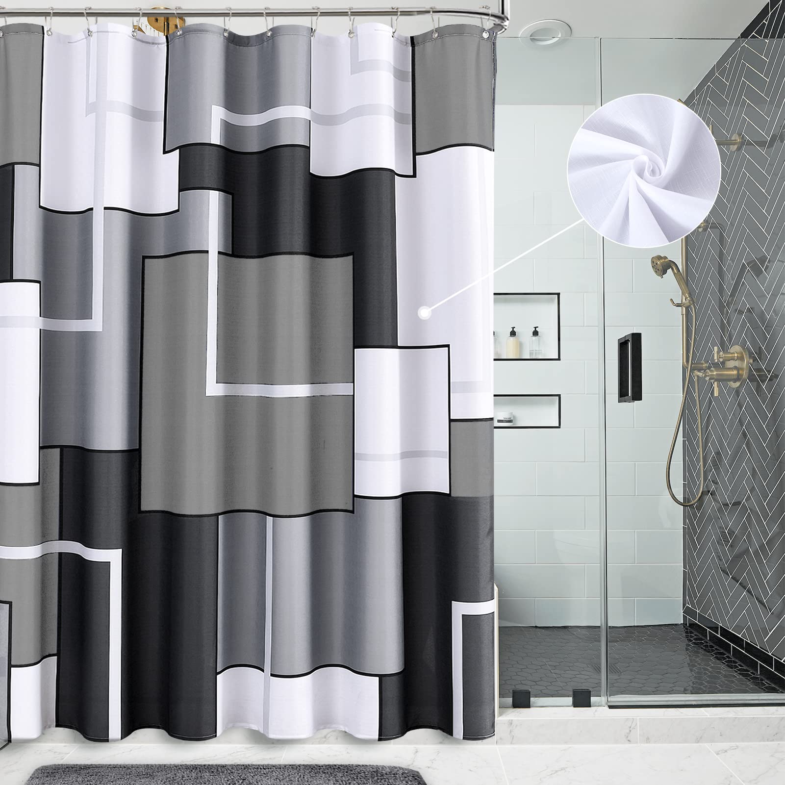 Modern Grey & White Geometric Shower Curtain - Waterproof Polyester Bathroom Curtain with Textured Fabric (72x84 Inch) for Hotel & Home Decor - Perfect for Spa-Like Bathroom Retreats