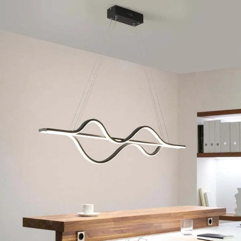 Modern Black Curved Pendant Light for Dining Room - Elegant Hanging Fixture for Kitchen Island, Breakfast Nook & Restaurant Decor