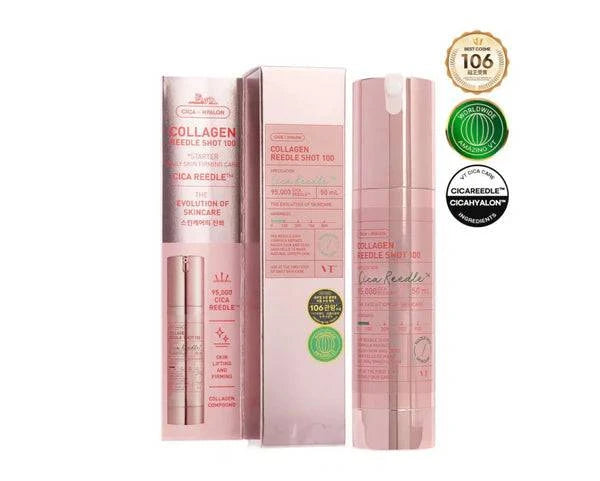 VT COSMETICS Collagen (Pink) Reedle Shot 100 - Anti-Aging Facial Serum for Wrinkles & Fine Lines | Hydrating & Firming Skin Care Treatment | Perfect for Daily Use & Night Routine