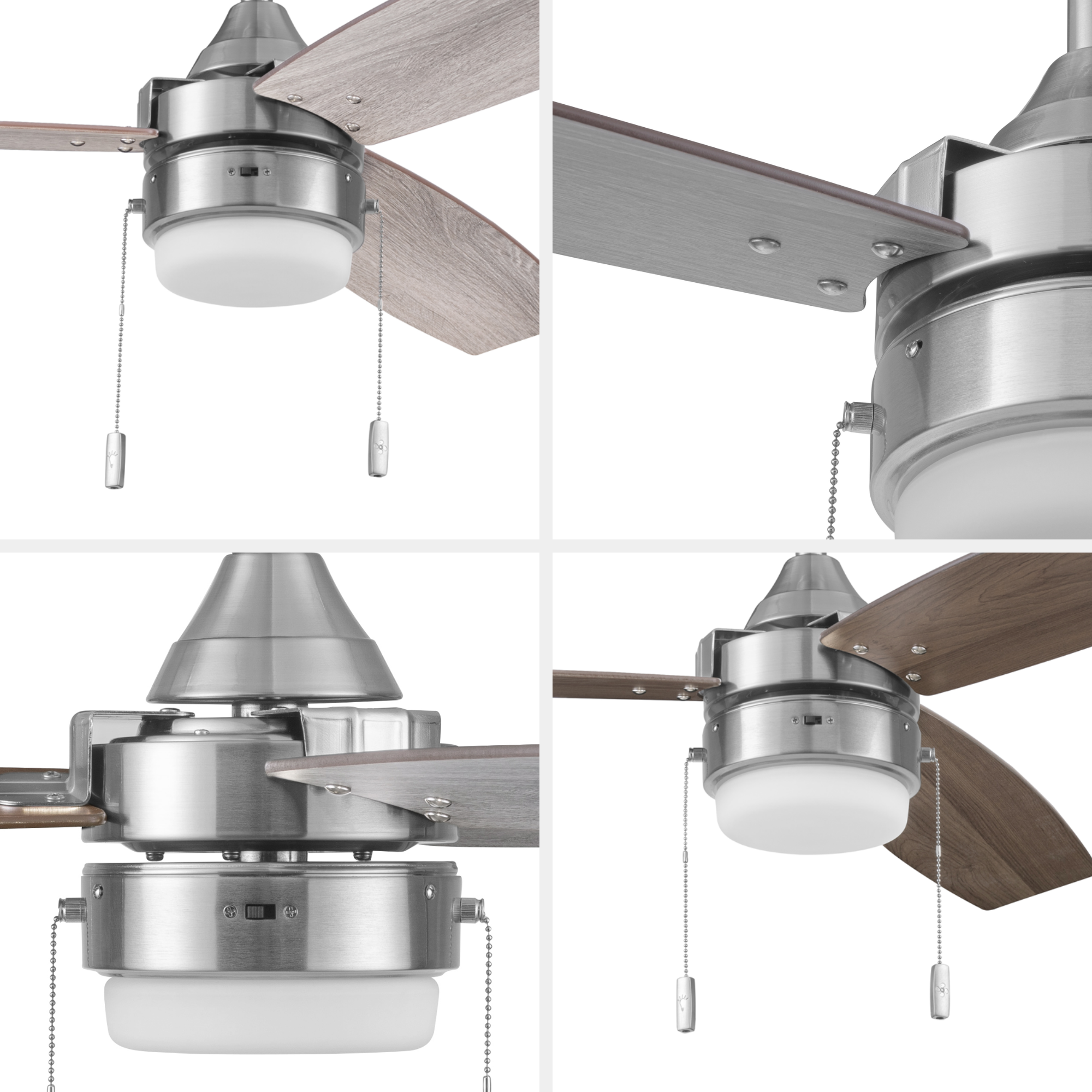 48 Inch Honeywell Berryhill Brushed Nickel Ceiling Fan with Light Kit and Pull Chain - Perfect for Living Room, Bedroom, and Outdoor Covered Patio