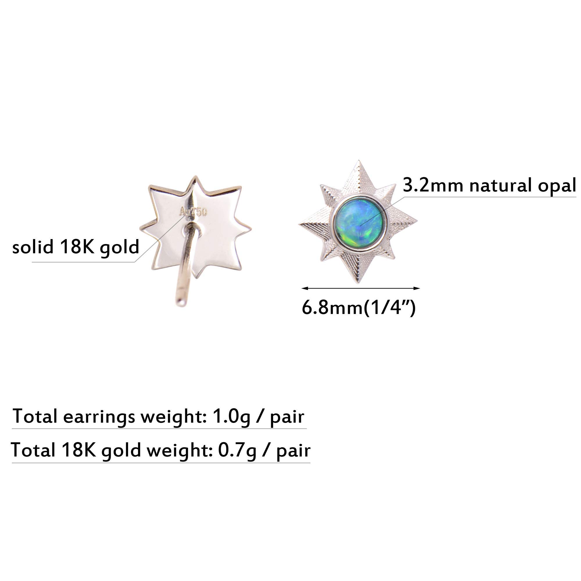 Natural Opal Earrings for Women - 18K White Gold Star Stud Earrings | Elegant Jewelry Gift for Birthday, Anniversary & Special Occasions