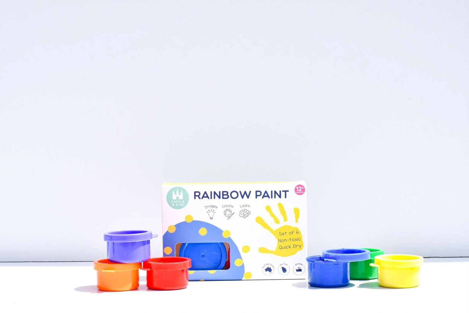 Castle & Kite 6-Pack Rainbow Paint Pots for Kids - Non-Toxic Watercolor Set for Arts & Crafts, Classroom & Home DIY Projects