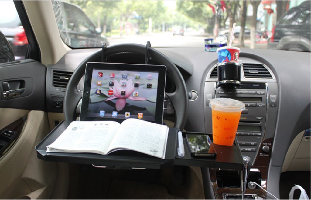 Foldable Car Laptop Stand - Adjustable Steering Wheel Tray for Notebook, Food & Drink Holder - Perfect for Work, Dining & Road Trips in Your Vehicle