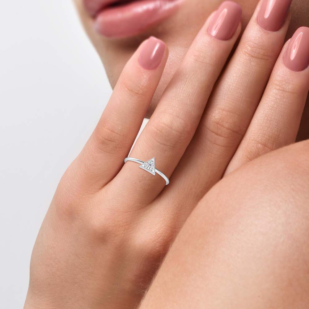 VVS Certified 0.1 Ct Triangle Diamond Ring in 18k White/Yellow/Rose Gold with Round Natural Diamond - 3 Prong Solitaire Engagement Ring for Women | Perfect for Wedding, Anniversary & Birthday Gifts (IJ-SI, Size 5-9)